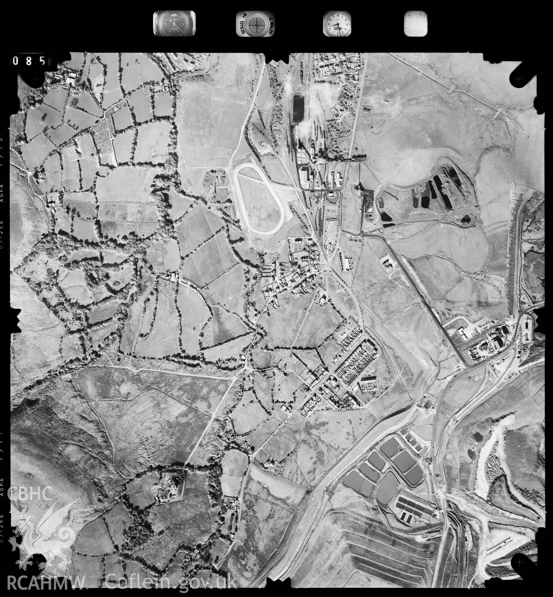 Digitized copy of an aerial photograph showing the Gwauncaegurwen area, taken by Ordnance Survey, 1993.