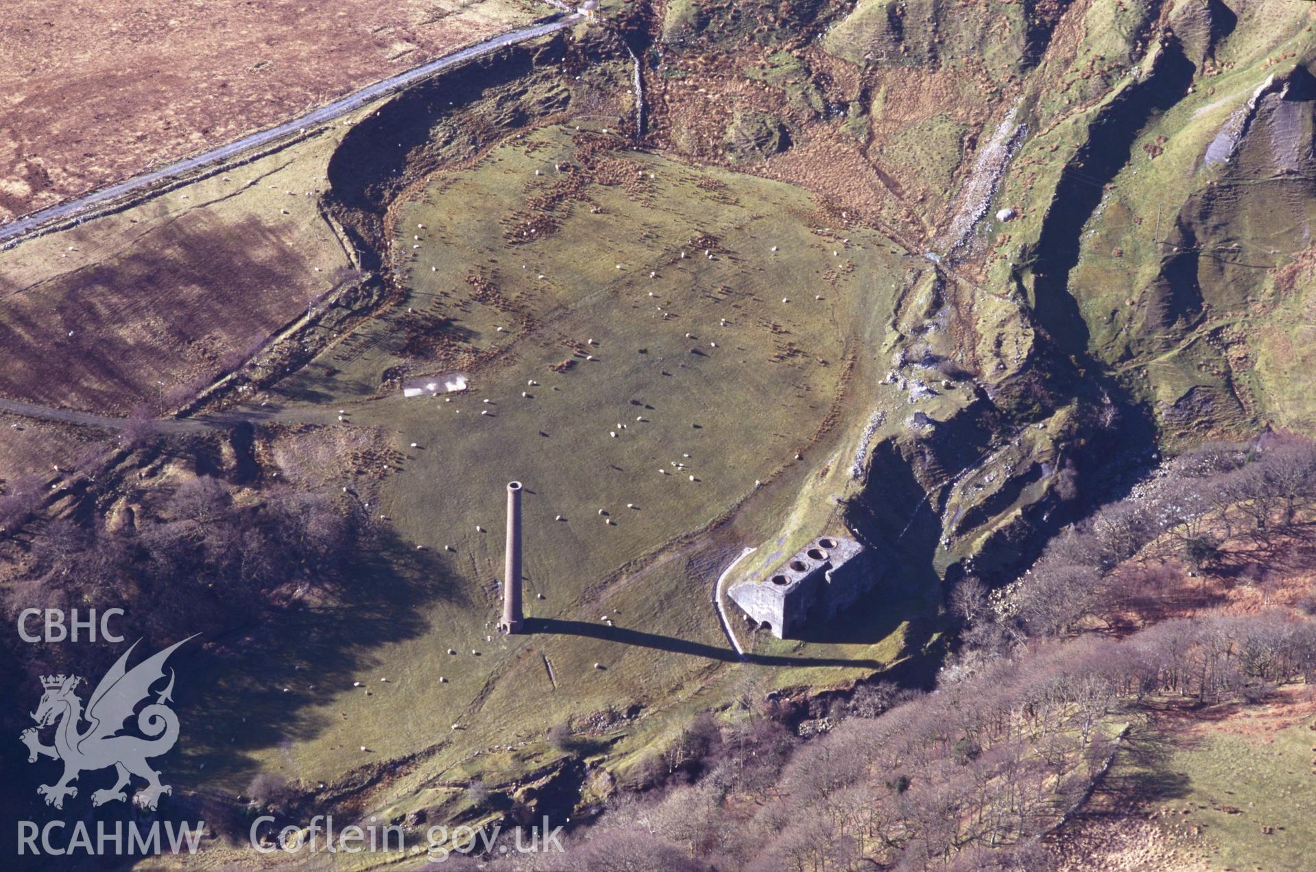 Slide of RCAHMW colour oblique aerial photograph of Henllys Vale Coal Mine & Quarry, taken by C.R. Musson, 29/3/1995.