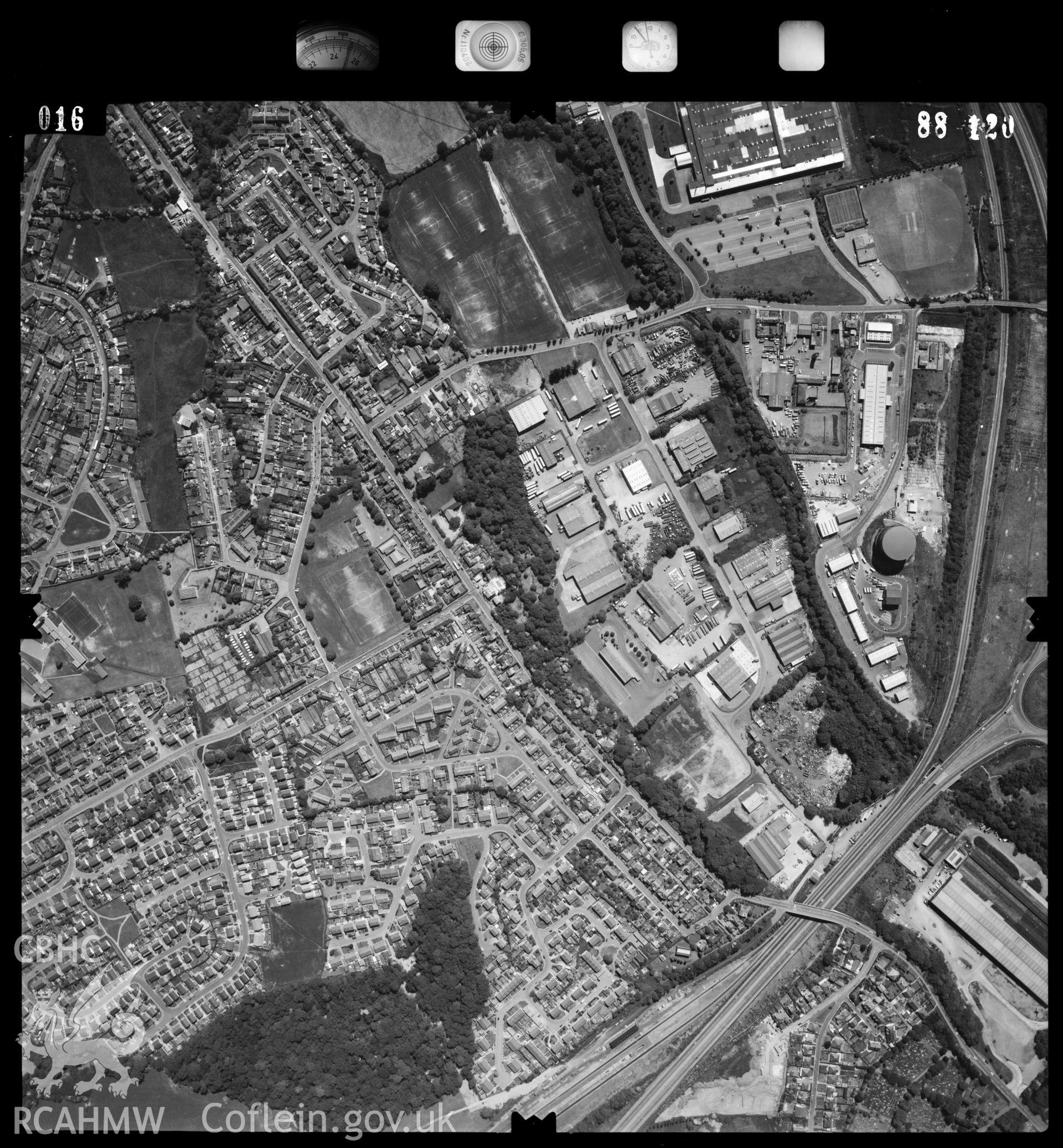 Digitized copy of an aerial photograph showing Pontypool area, taken by Ordnance Survey, 1988.