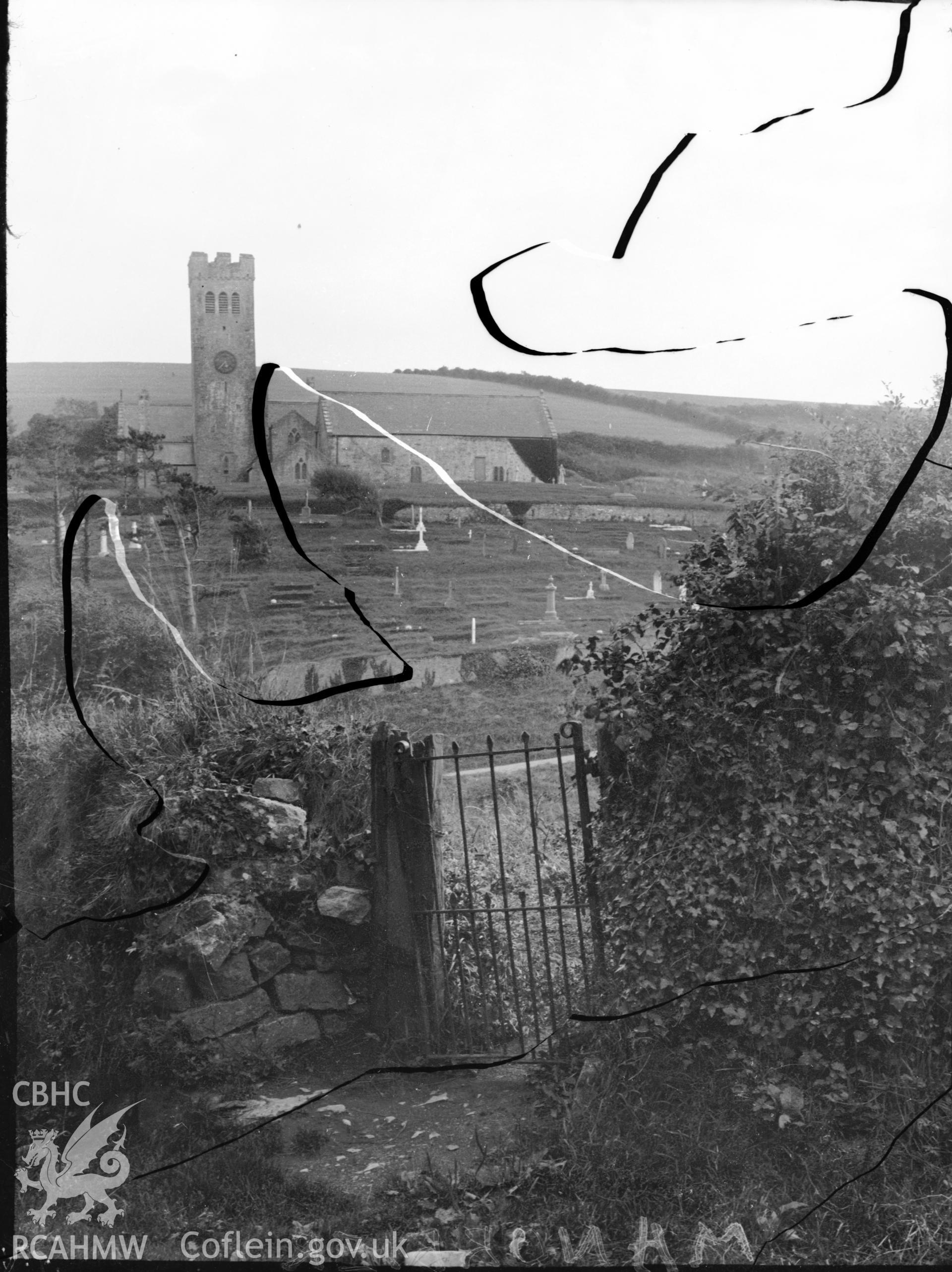 Black and white photo showing Manorbier Church.