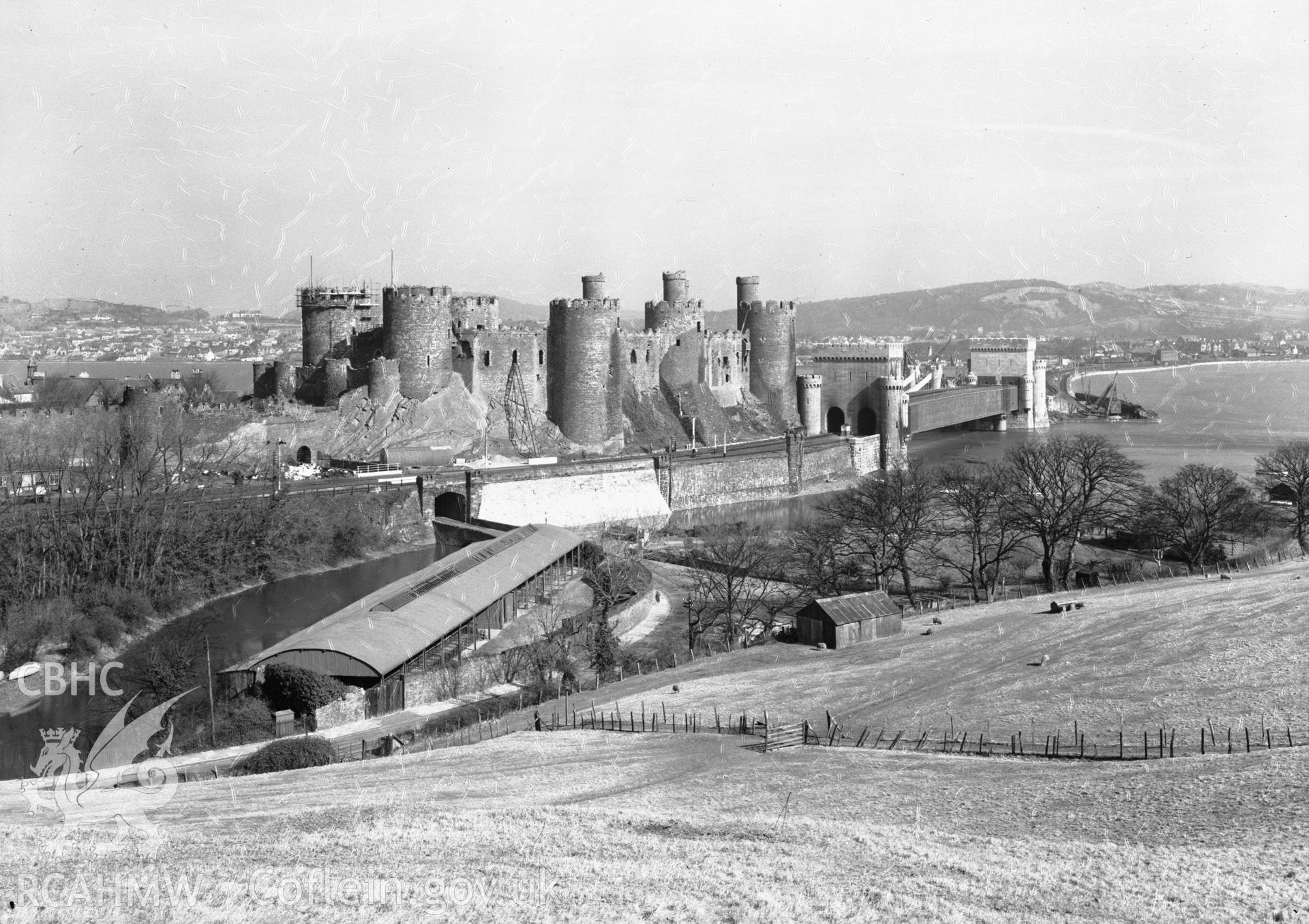 D.O.E photograph of Conwy Castle & Town Walls. Distant views.