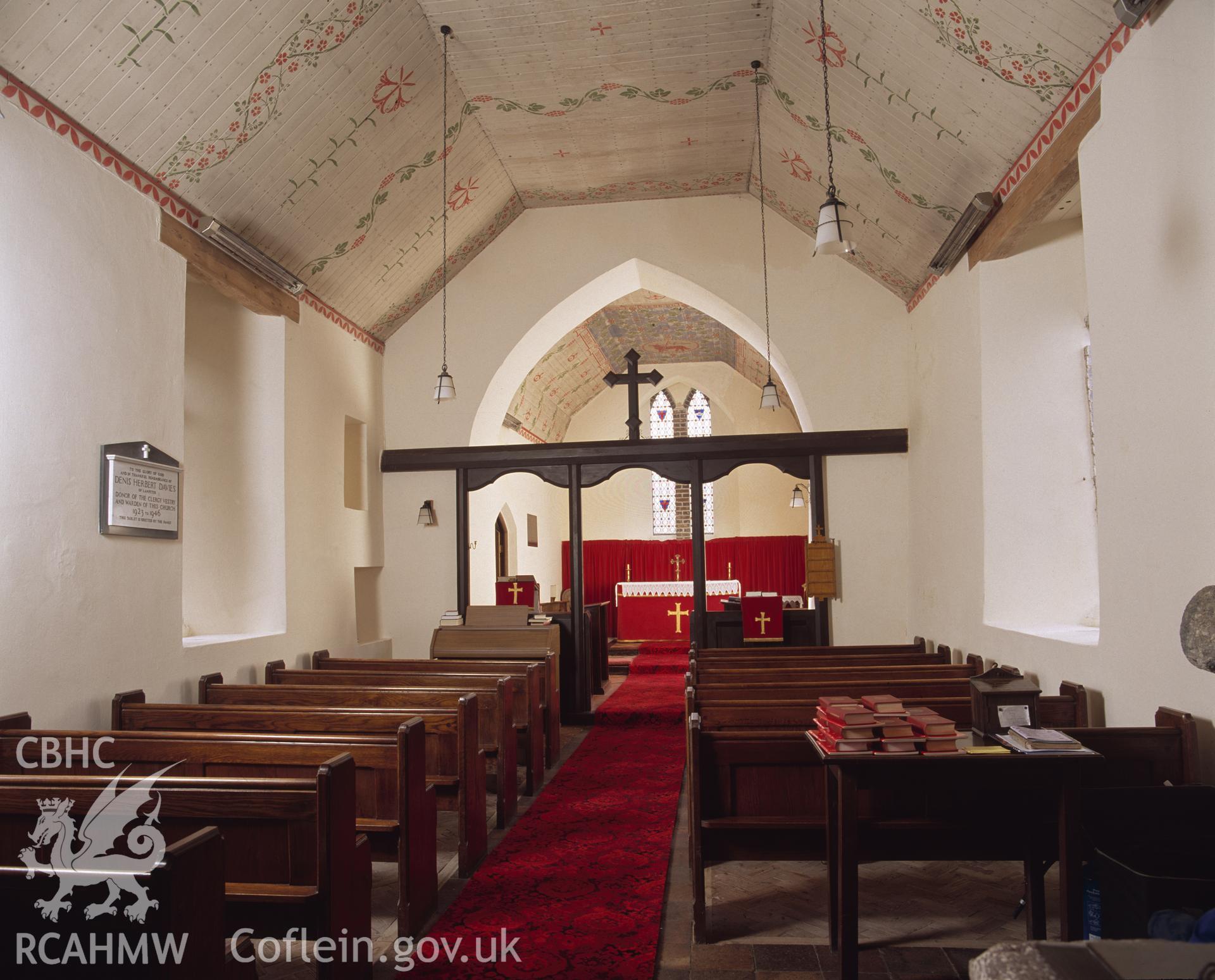 RCAHMW colour transparency showing interior view of All Saint's Church, Cellan.