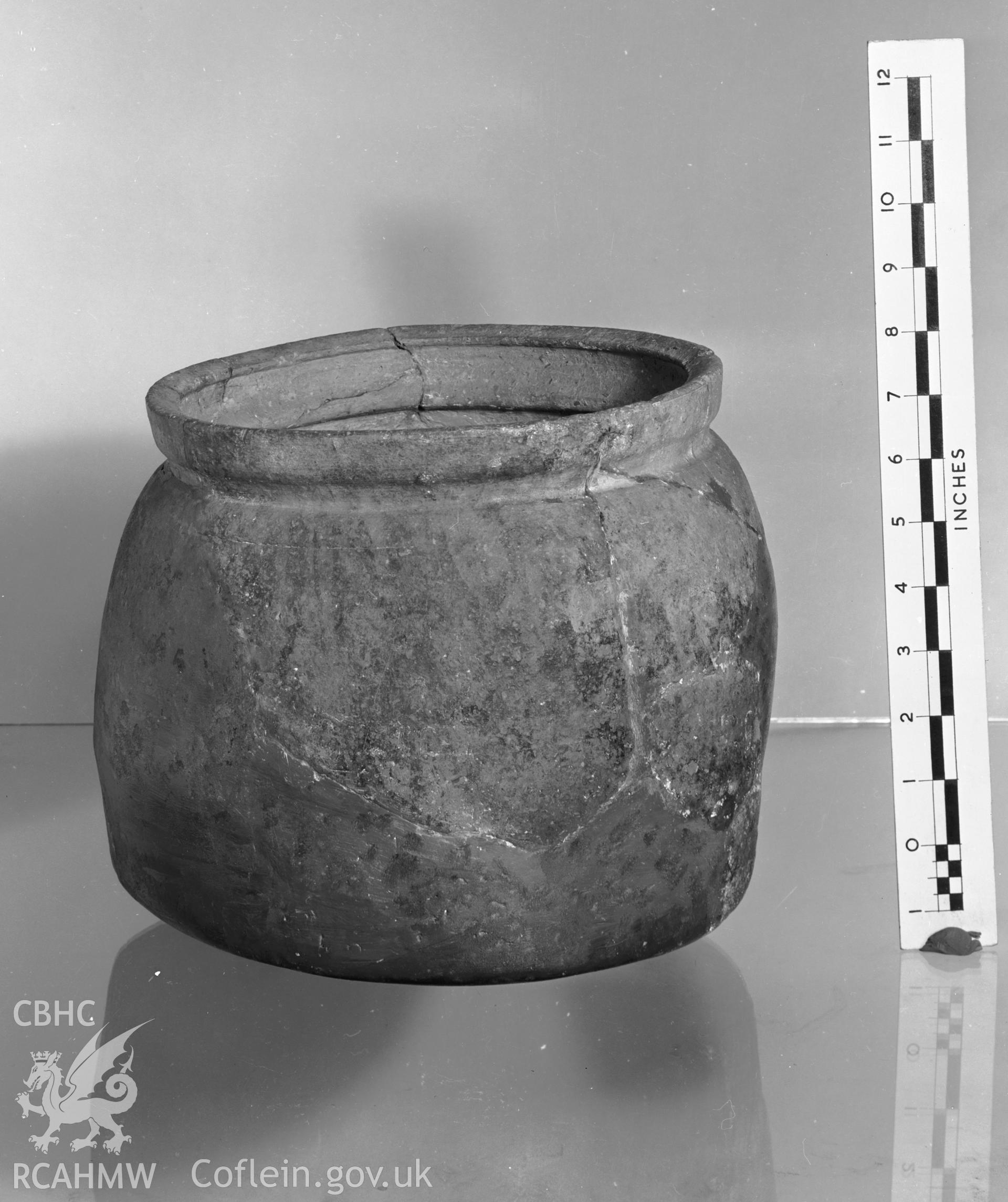 D.O.E photograph of Cilgerran Castle. 15th-century cooking pot.