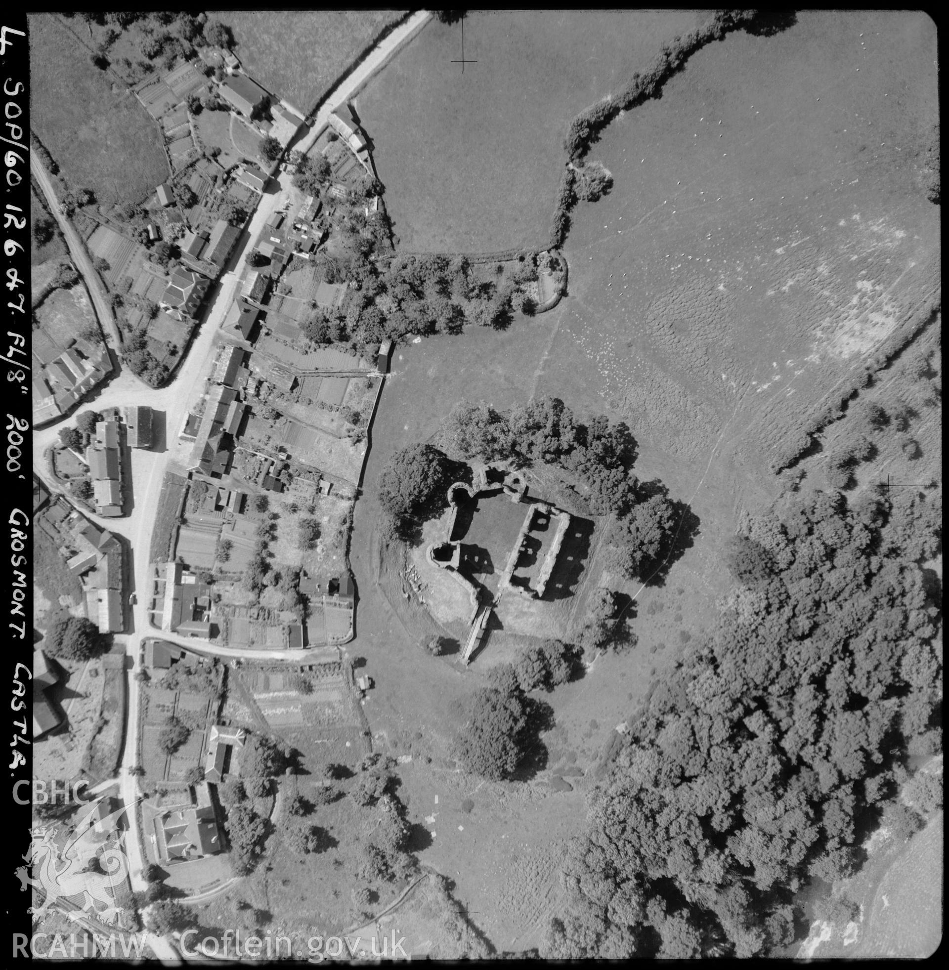 D.O.E photograph of Grosmont Castle. Aerial views ? R.A.F.