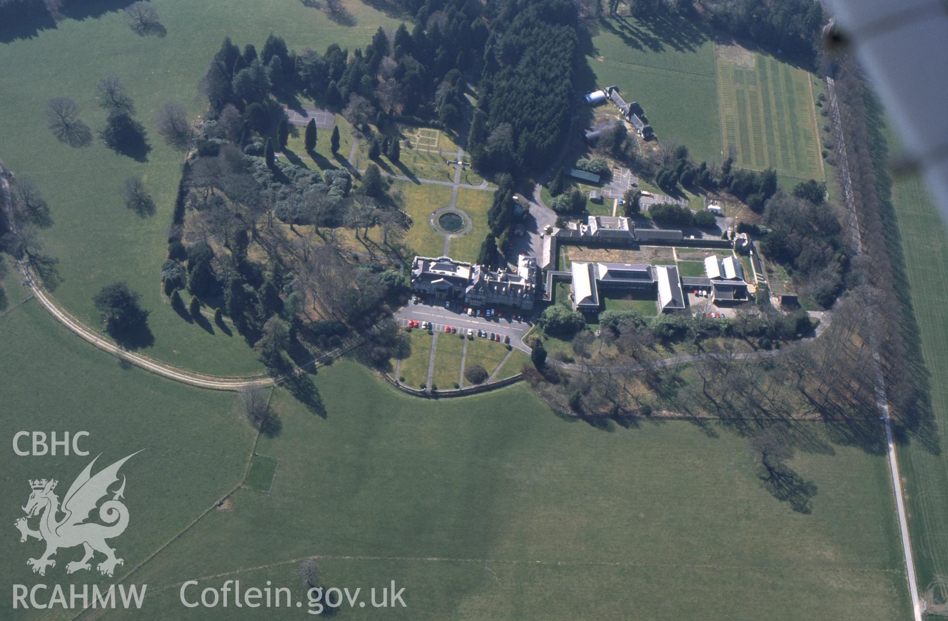 RCAHMW colour oblique aerial photograph of Trawsgoed Mansion. Taken by C R Musson on 23/03/1995