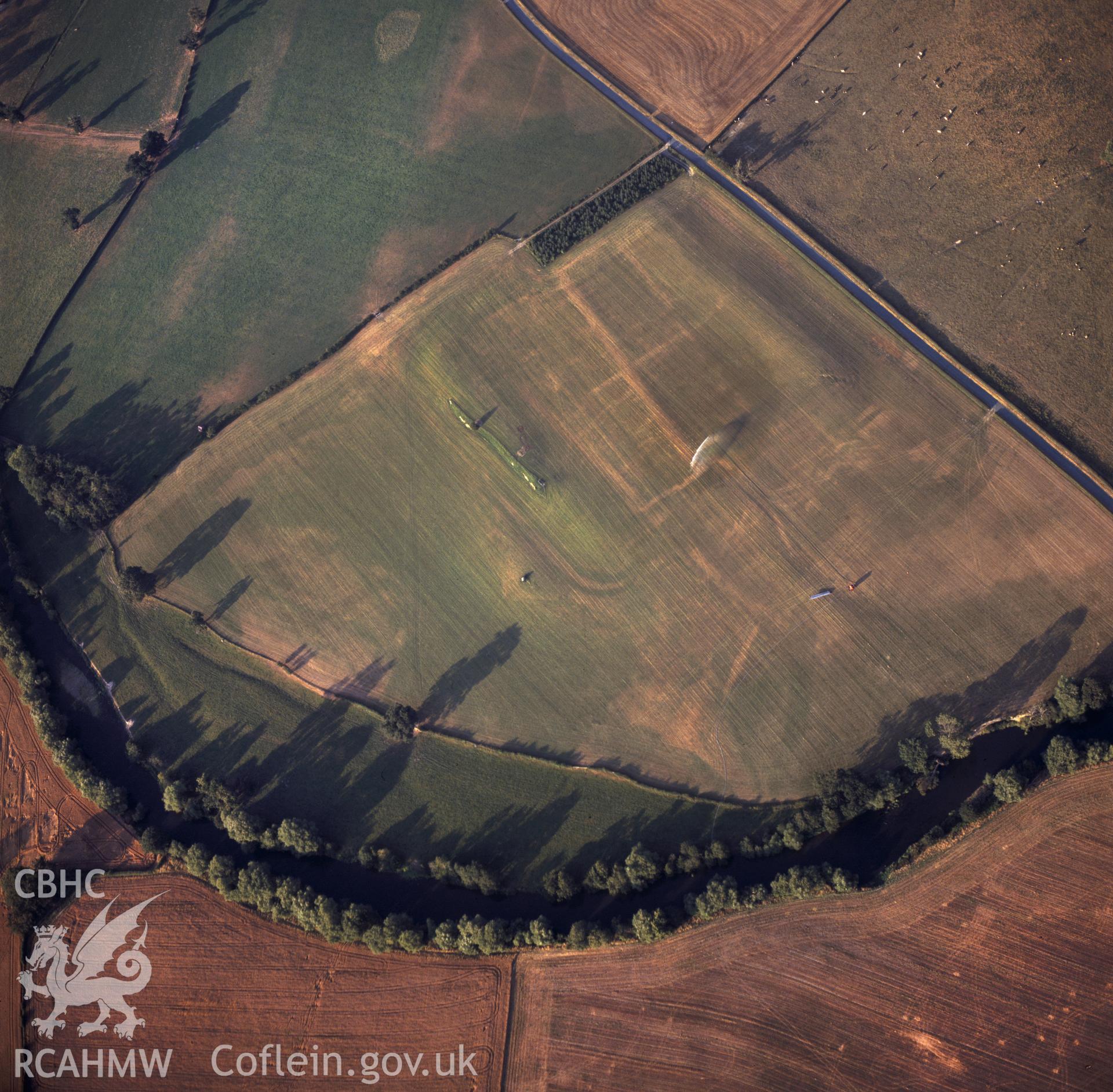 RCAHMW Black and white oblique aerial photograph of Forden Gaer, taken by Toby Driver 1999.