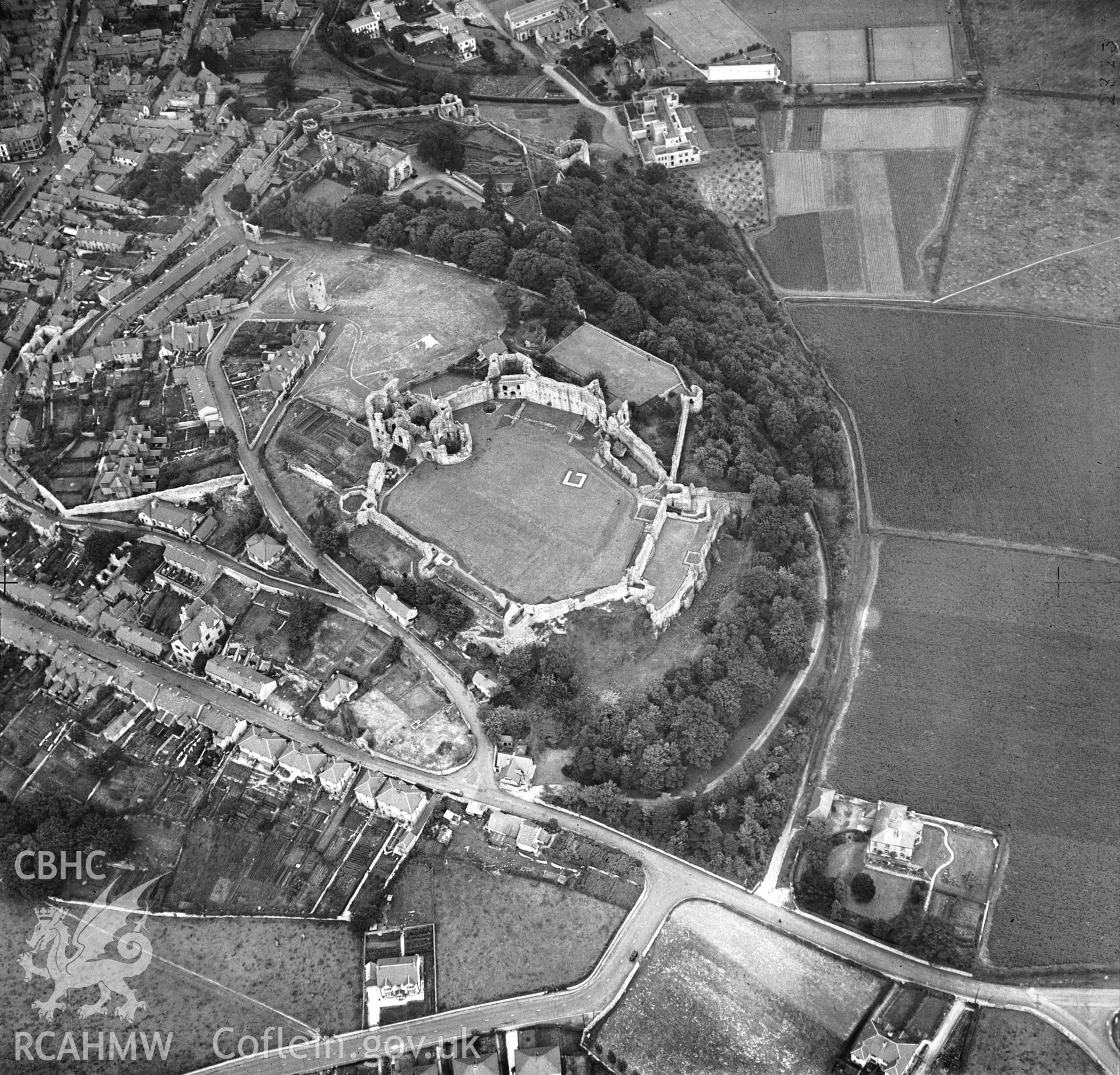 D.O.E photograph of Denbigh Castle. Aerial view ? St Joseph.