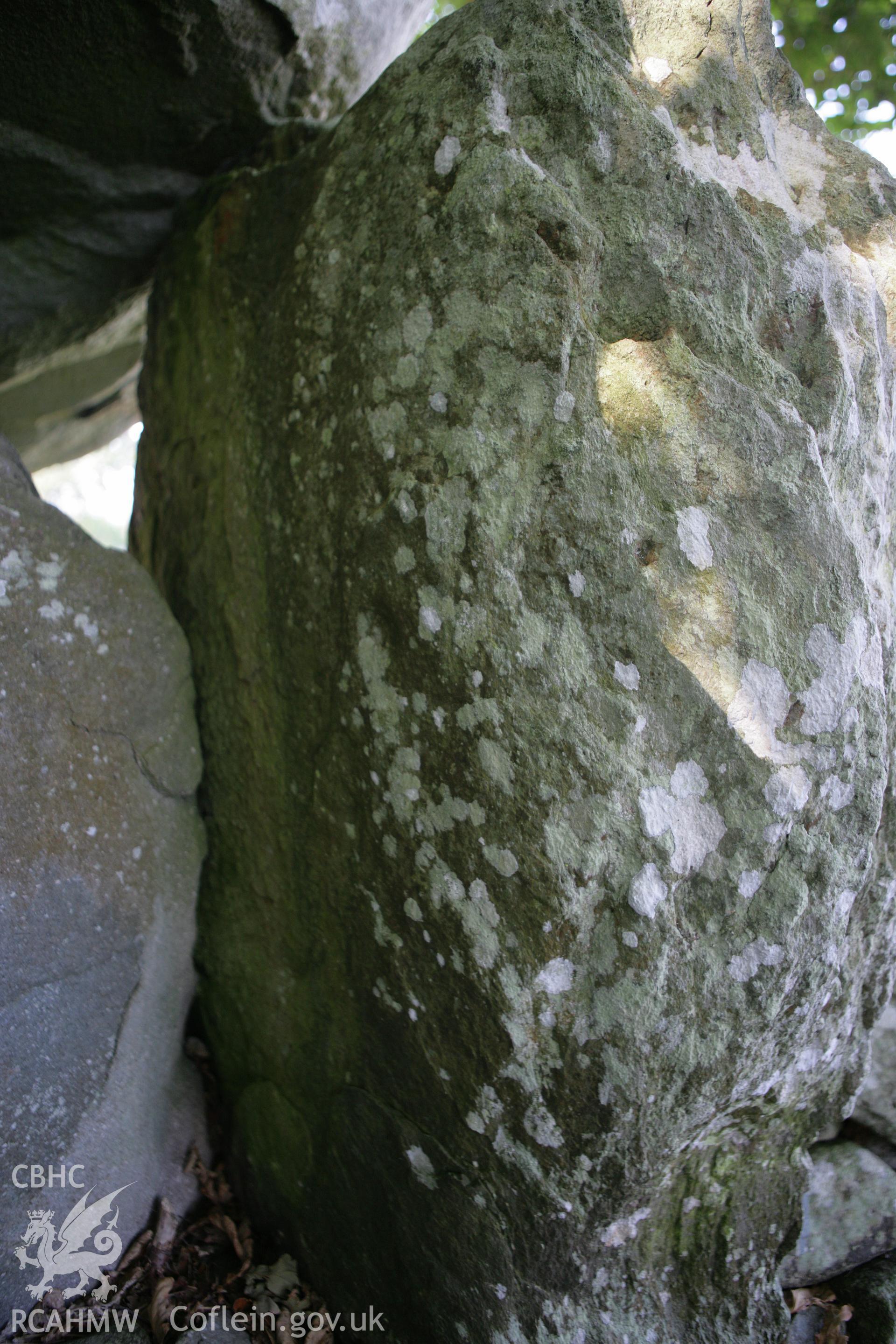View of cup-mark on portal stone of western tomb