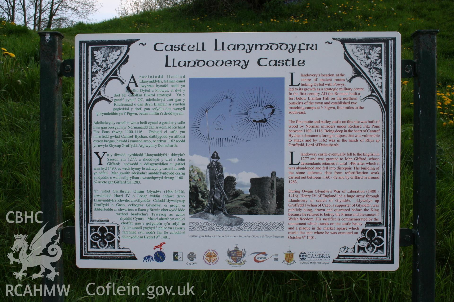 Information panel at Llandovery Castle.