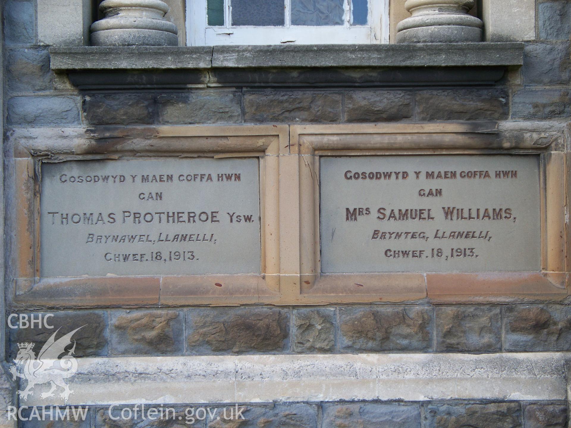 School foundation stones Thomas Protheroe & Samuel Williams 18 Feb., 1913.