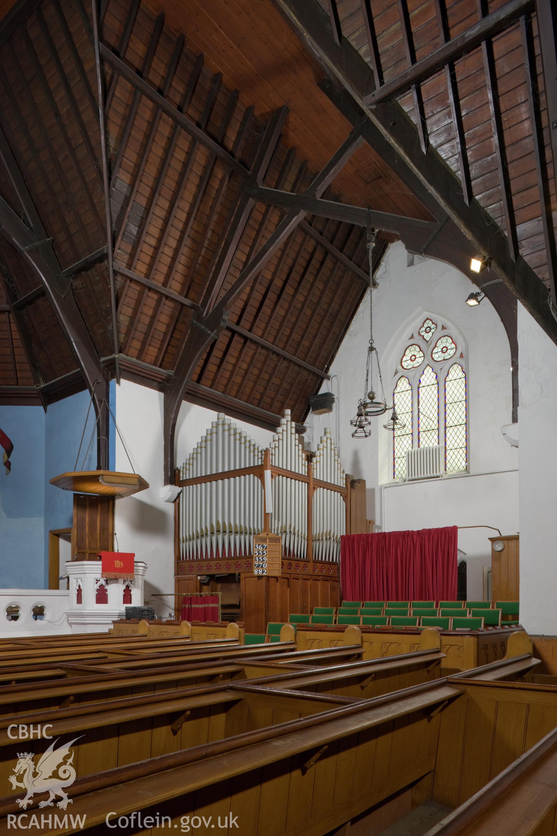 Interior, east transept, organ & pulpit.