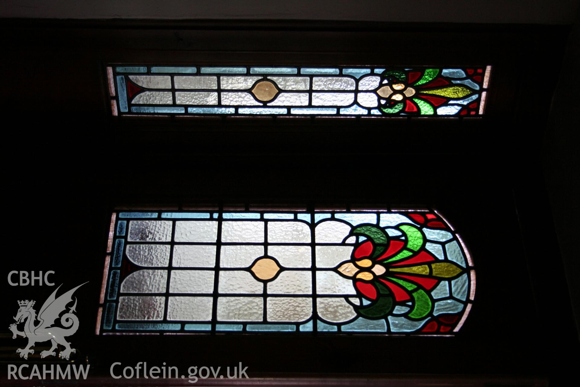 Bethany Chapel, stained glass panels in the doors between the vestibule and main interior.