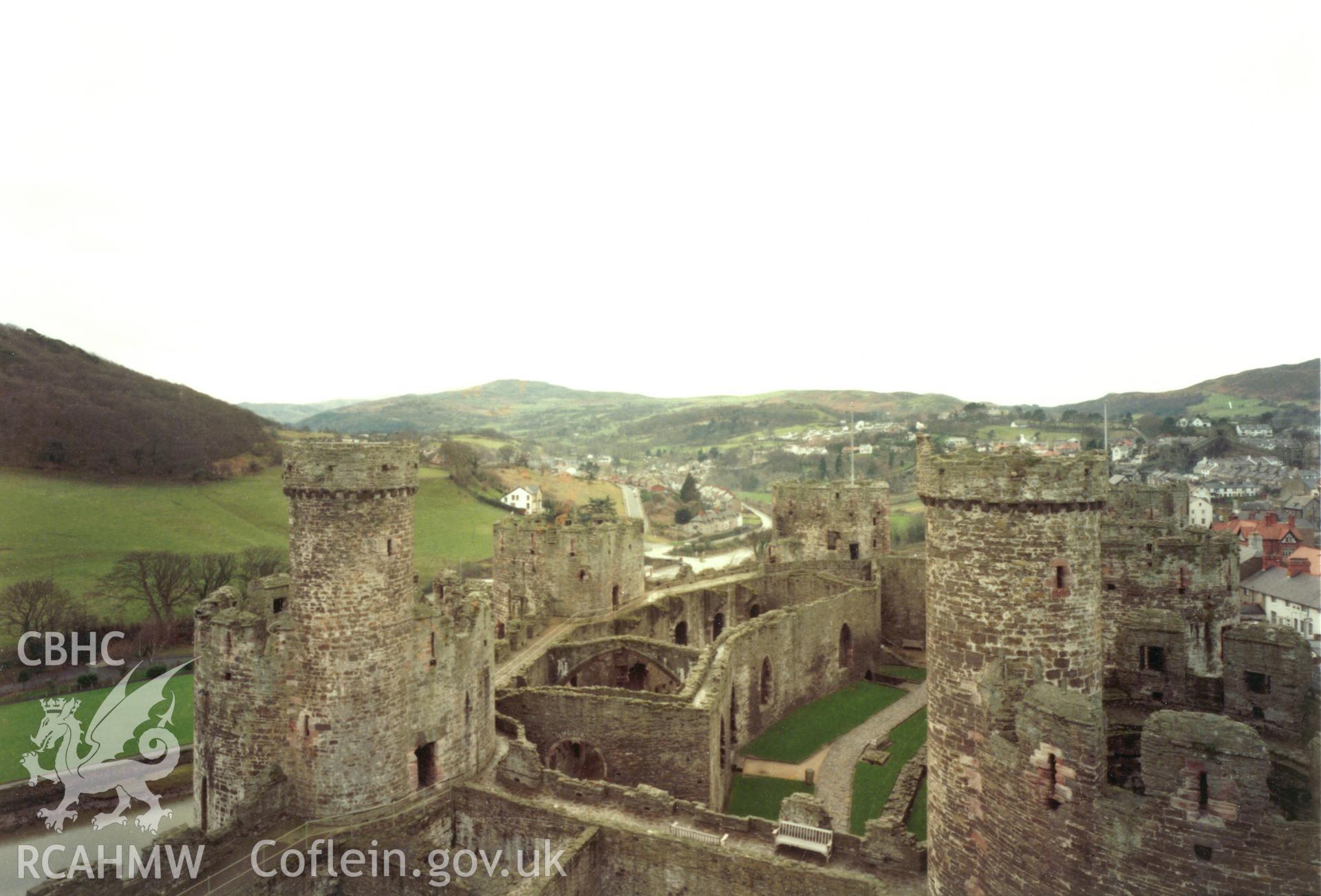 1 of a set of 27 colour prints: print showing view of Conwy castle, collated by the former Central Office of Information.