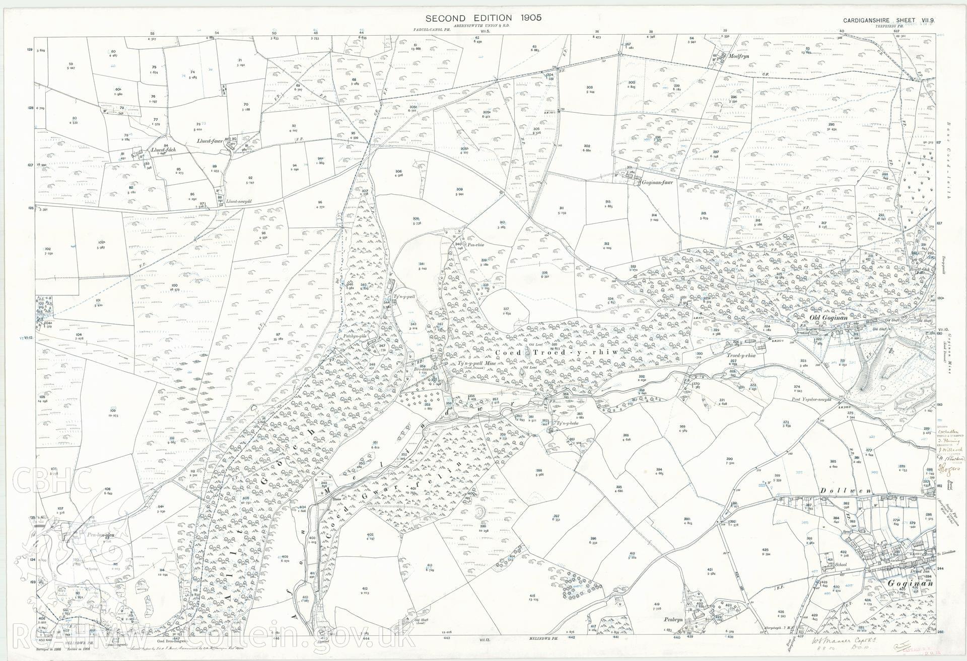 Digital copy of a Second Edition 1906 Ordnance Survey map covering the Goginan area