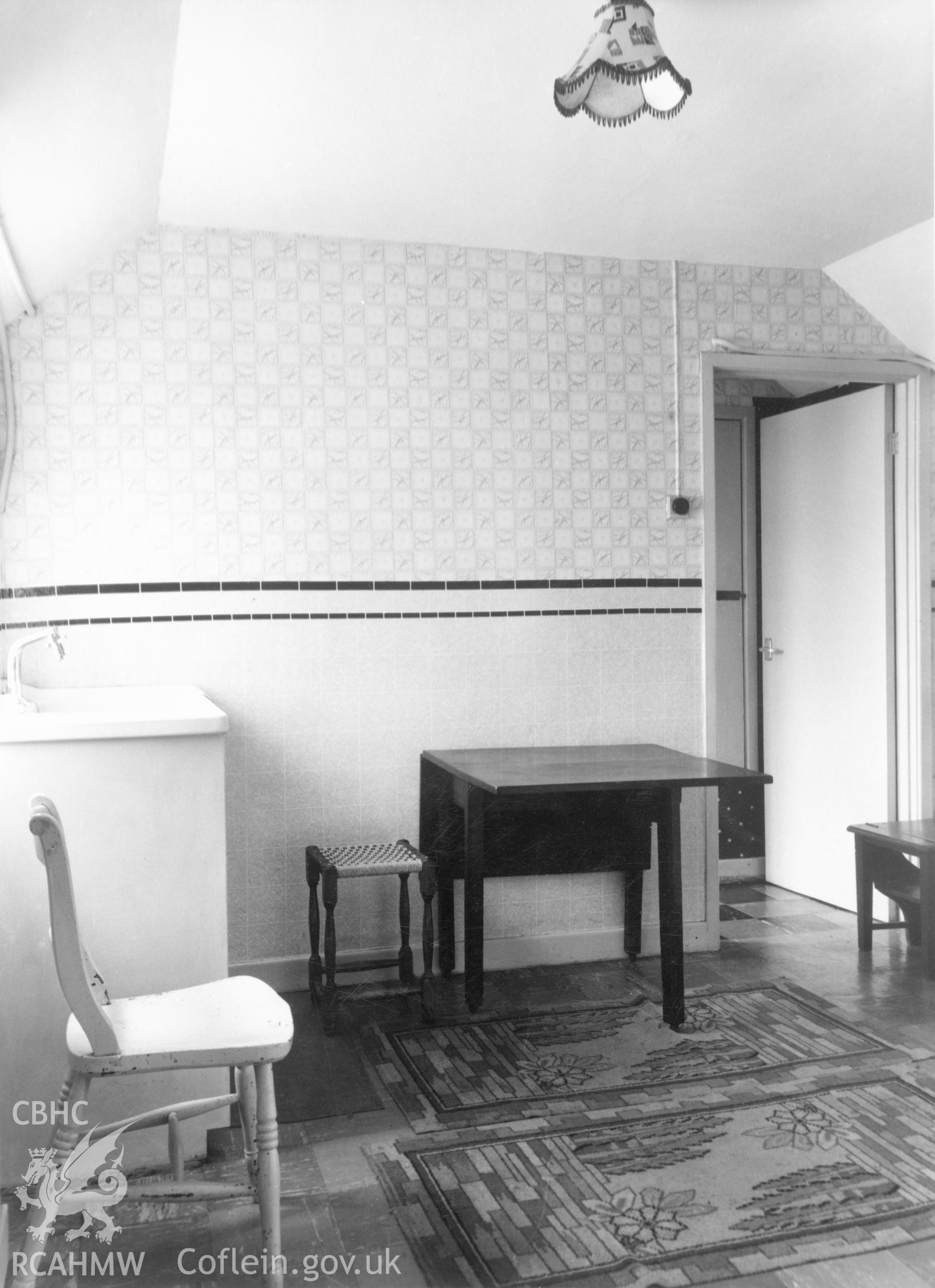 1 b/w print showing interior of 2 Rose Villas, Oaklands, Builth Wells (showing new sink unit), used as an illustration of the Housing Improvement Grant scheme for exhibitions held at Ministry of Housing stands at agricultural shows (1960); collated by the former Central Office of Information.