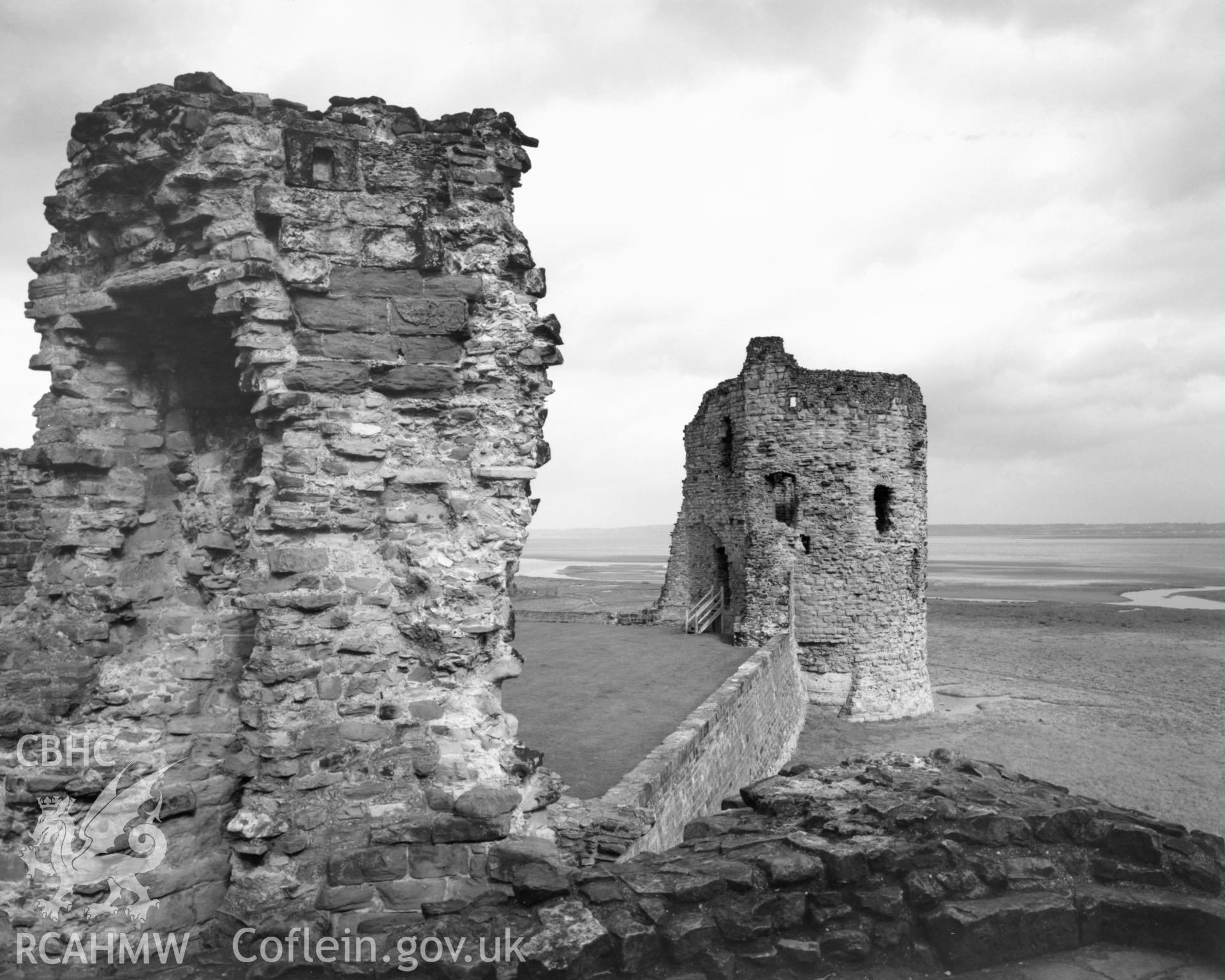 1 b/w print showing view of Flint castle, collated by the former Central Office of Information.