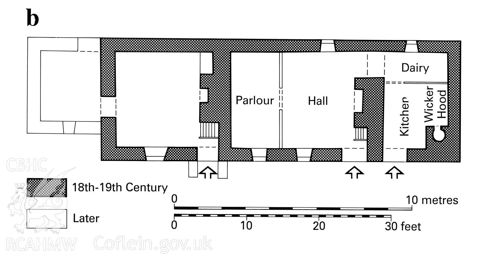 Volume 3, Figure 94b: 'End-chimney, lobby-entry cottages -Troed Rhiw Haidd, Aberddwynant, Llanafan'.