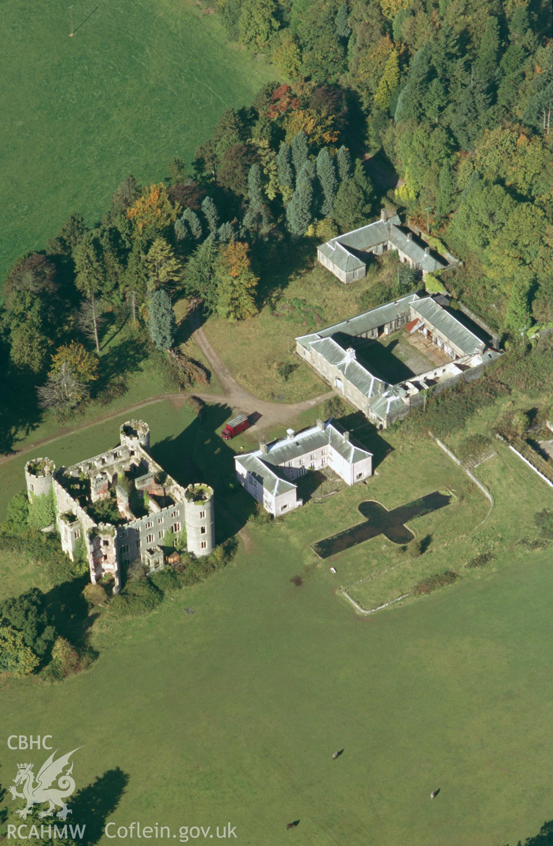 RCAHMW colour slide oblique aerial photograph of Ruperra Castle, taken on 13/10/1999 by Toby Driver
