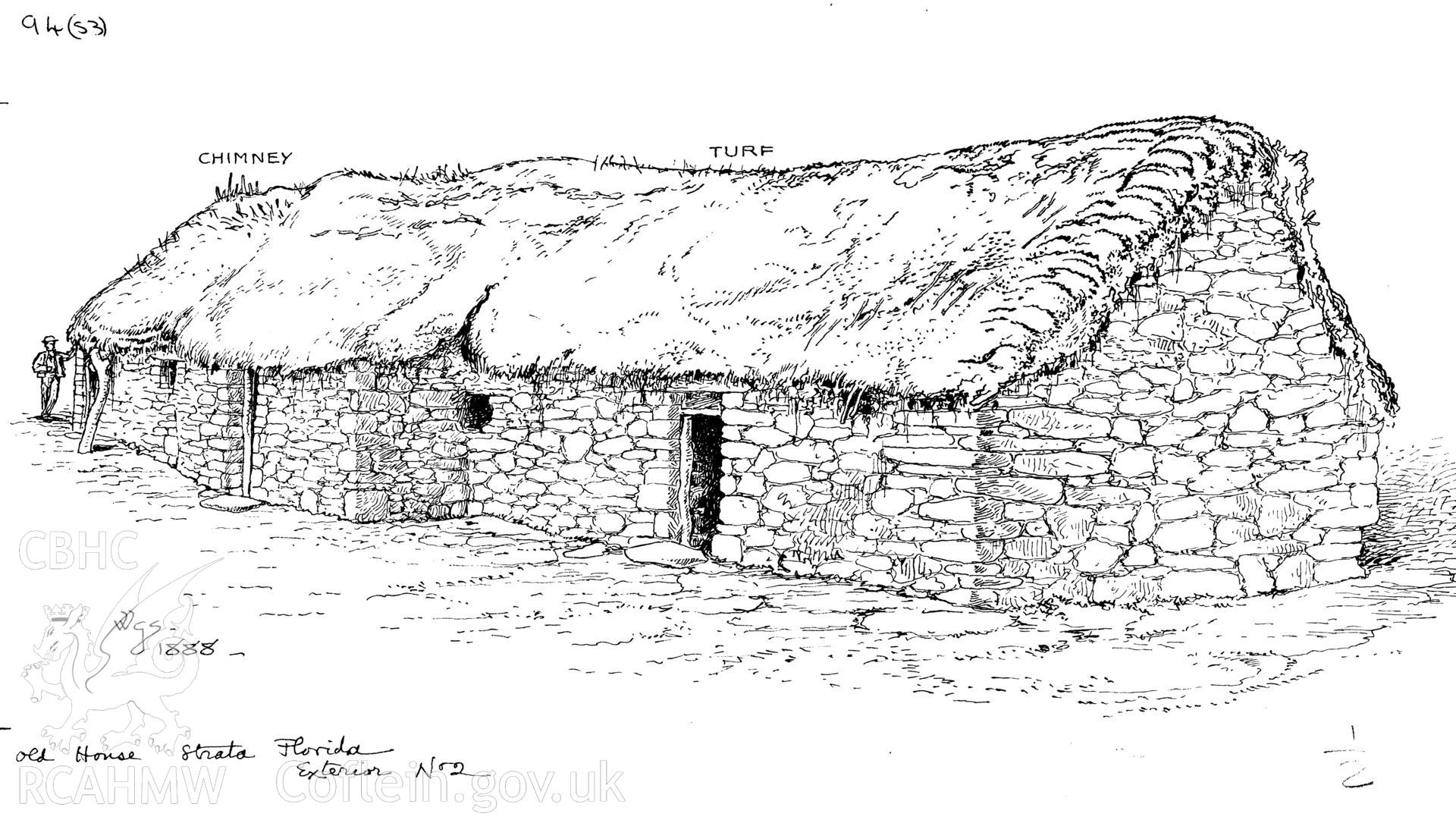 Non RCAHMW drawing (ink on paper) showing sketch of Old House, Strata Florida.