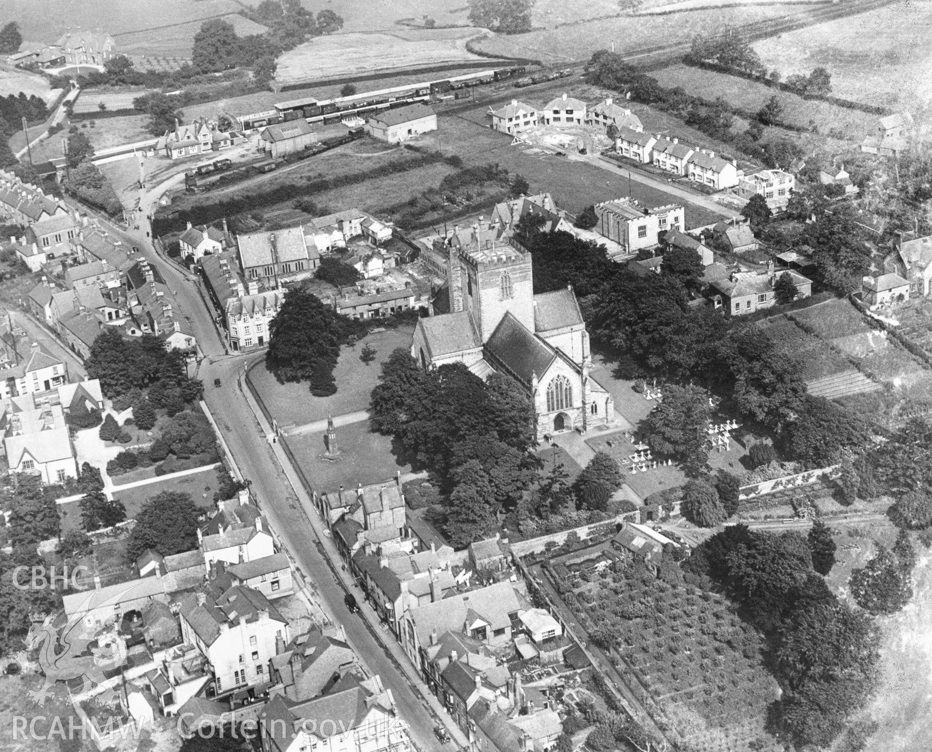 1 b/w print showing aerial view of St Asaph Cathedral, collated by the former Central Office of Information.