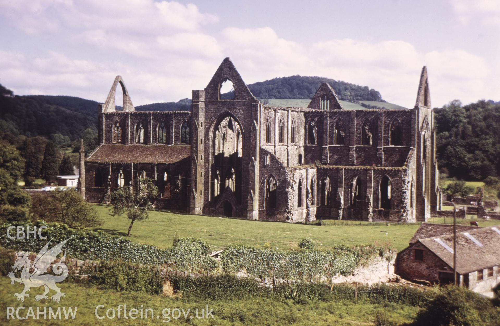 1 colour transparency showing view of Tintern Abbey, undated; collated by the former Central Office of Information.
