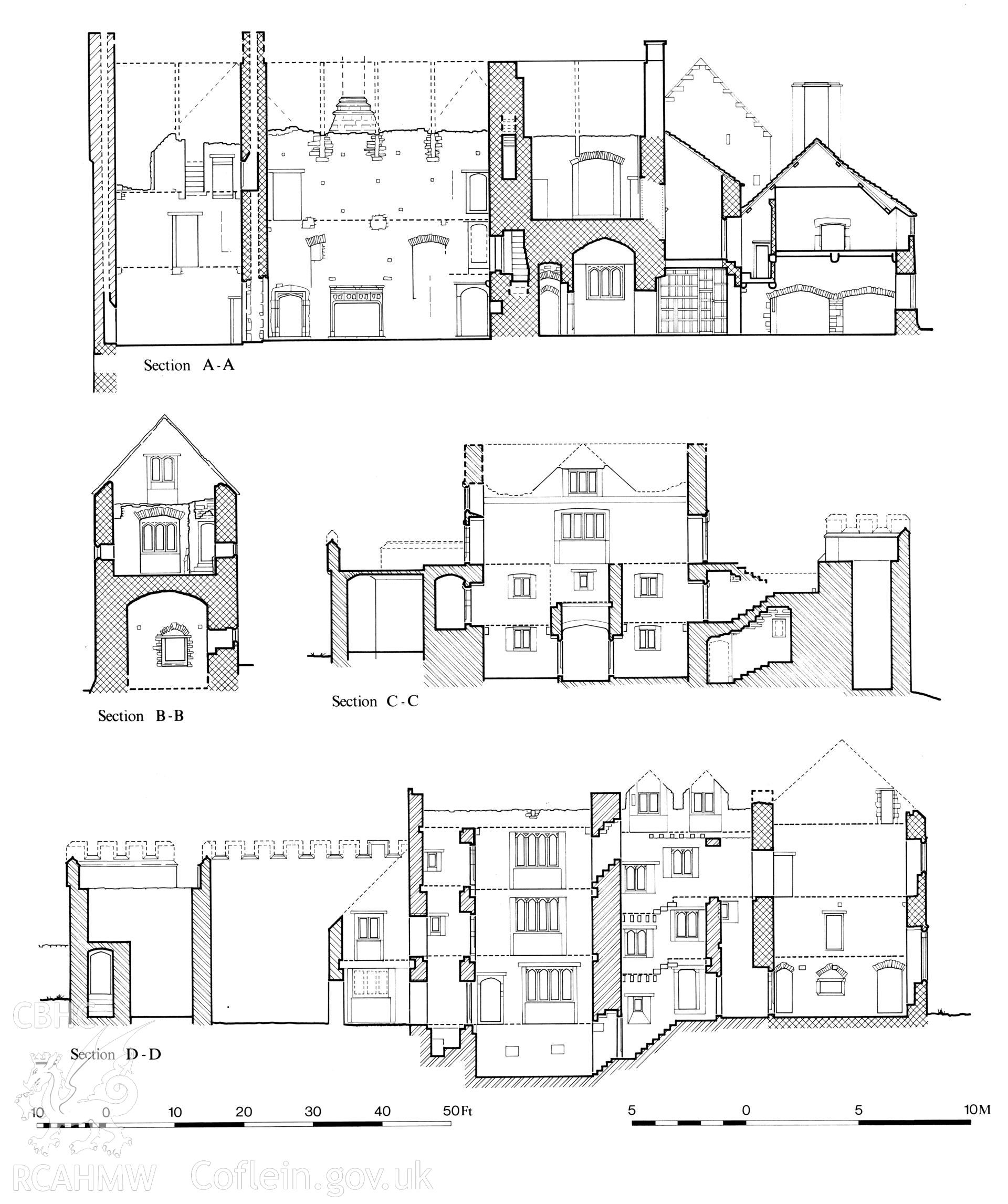 RCAHMW drawing showing section of Old Beaupre, St Hilary, published in Glamorgan IV, fig 4.
