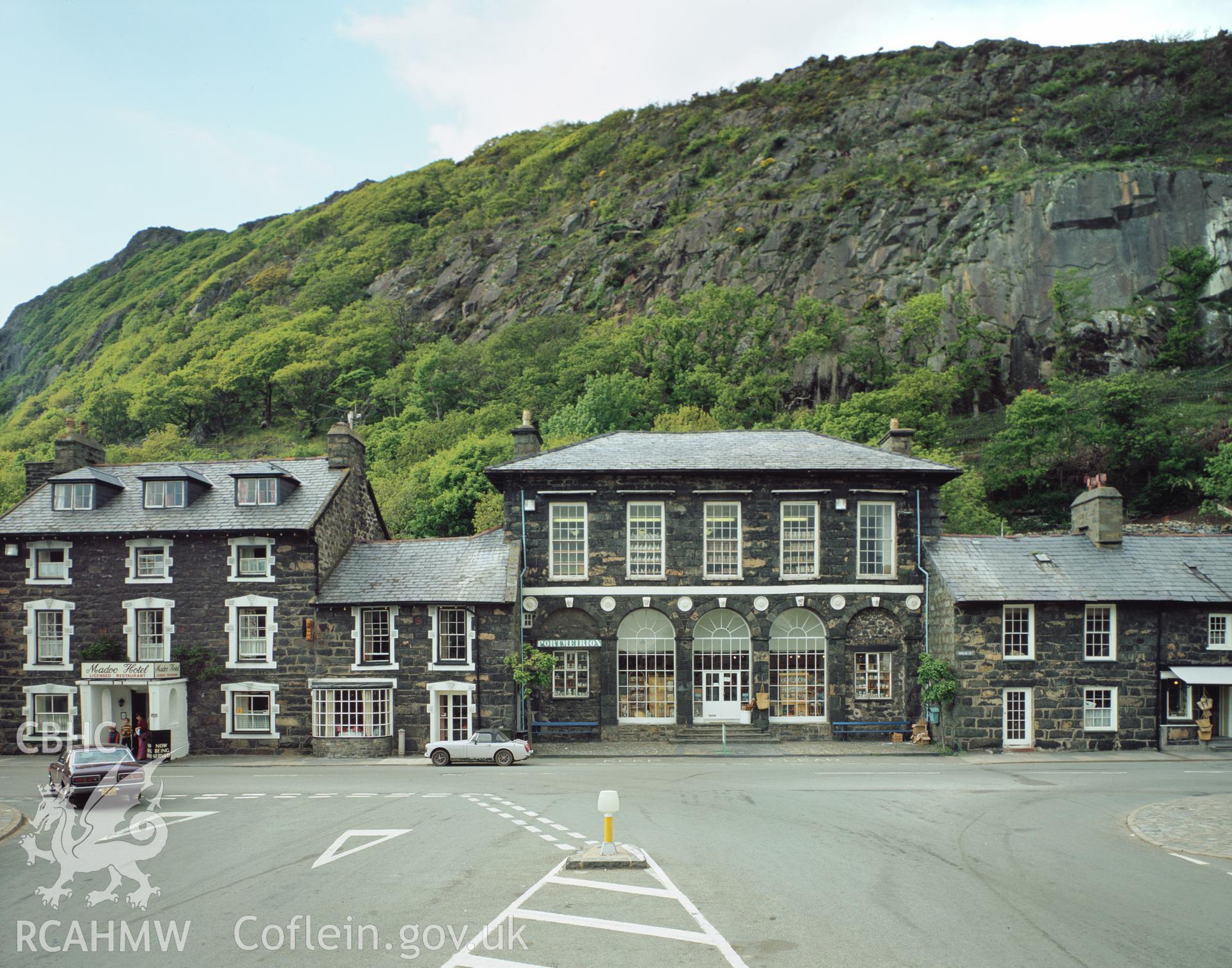 Colour transparency showing an exterior view of Market Hall, Tremadoc, produced by RCAHMW, c.1980