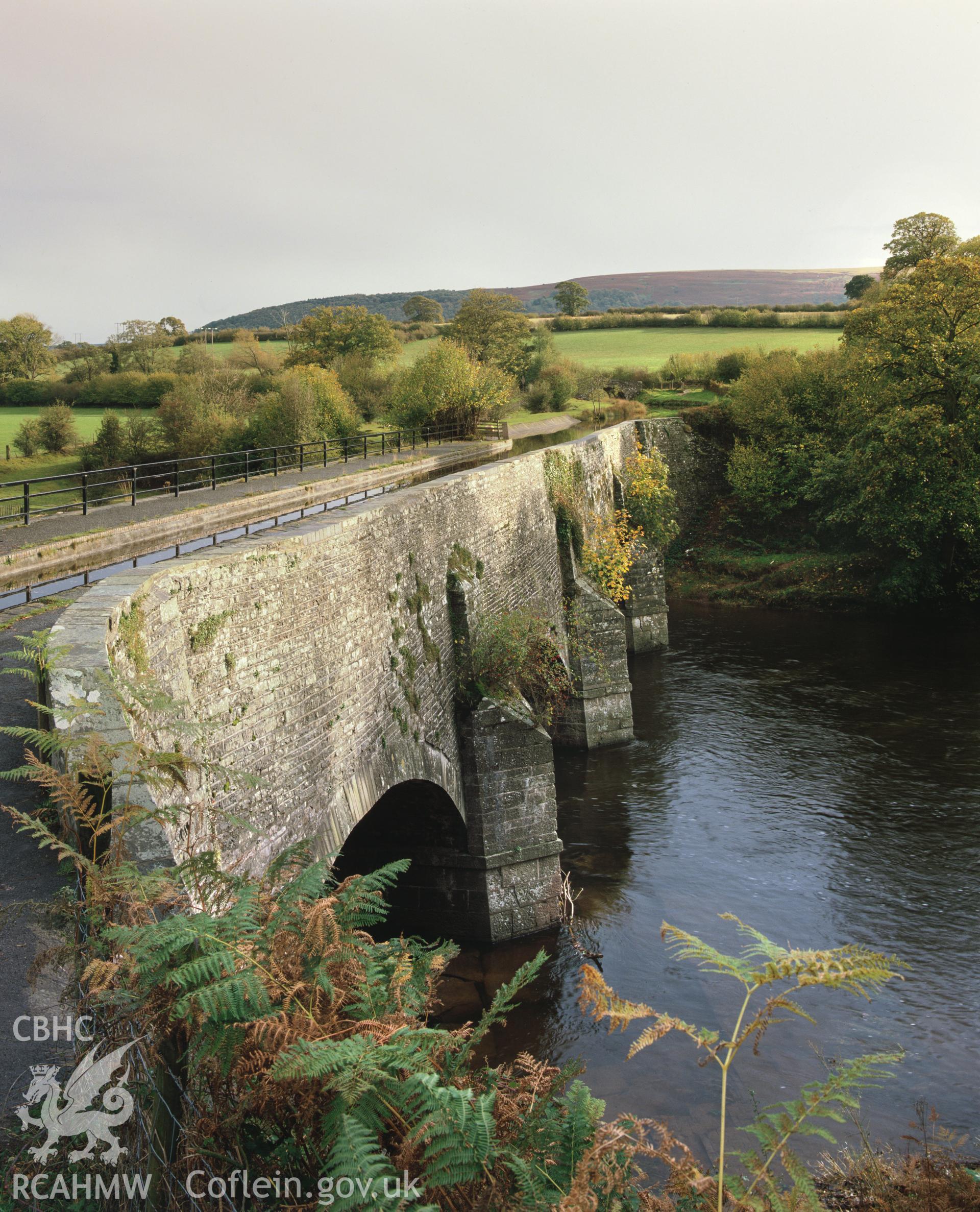 Colour transparency showing a view of Brynich Aqueduct, produced by Iain Wright 1990