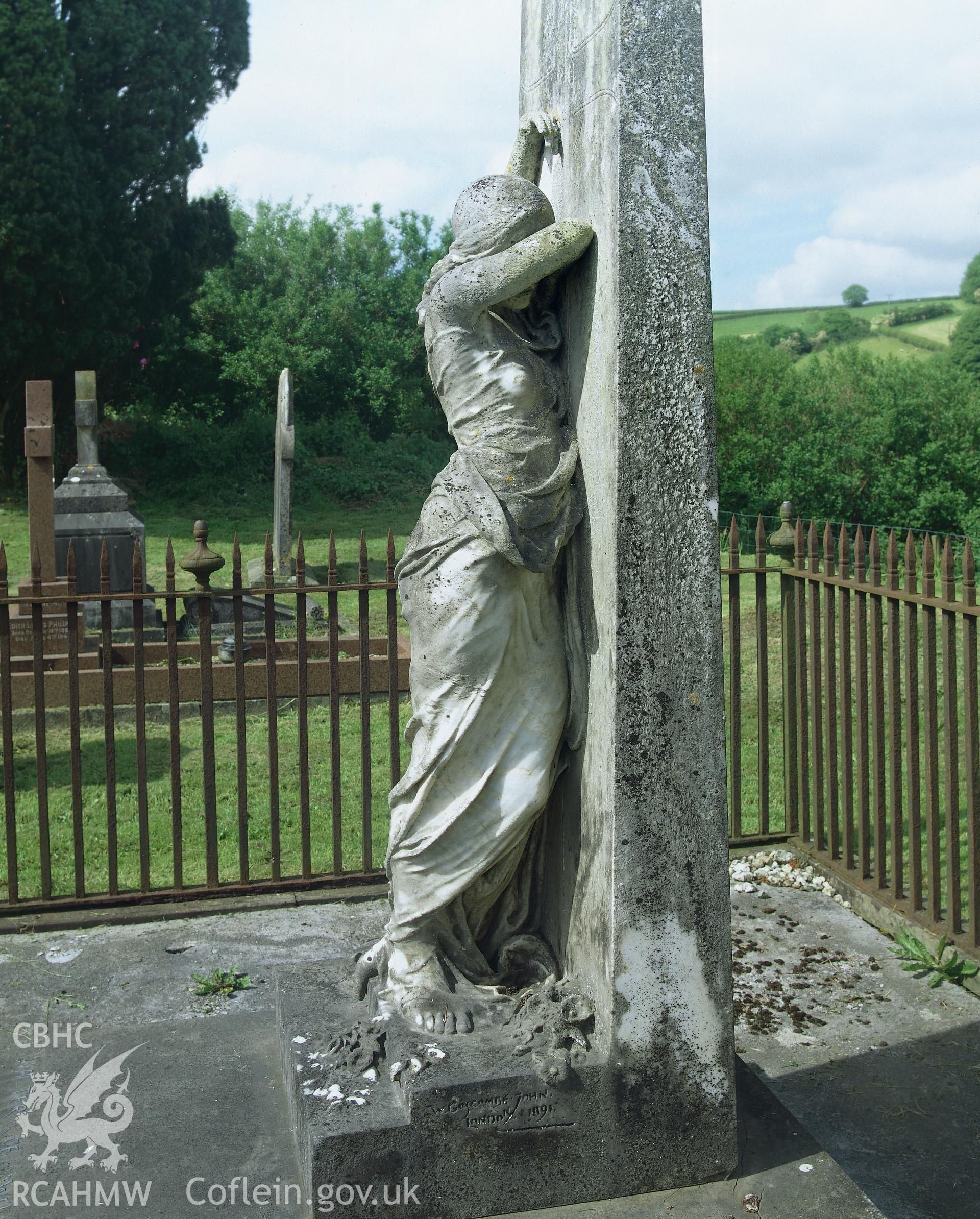 RCAHMW colour transparency showing memorial to W. Powell, in the grounds of Llanboidy Church