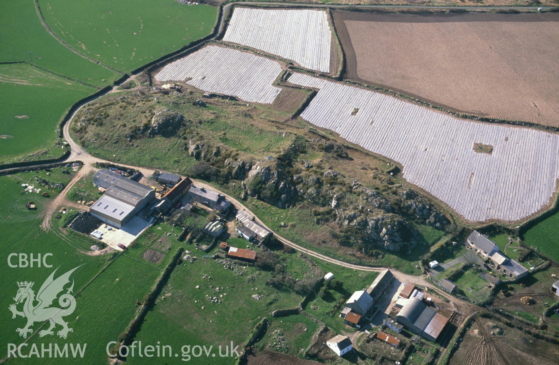 RCAHMW colour slide oblique aerial photograph of Clegyr Boia, St Davids, taken on 24/03/1991 by CR Musson