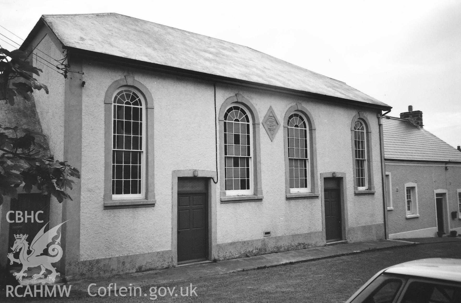 Digital copy of a black and white photograph showing a general view of Trevine Calvinistic Methodist Chapel. Mathry, taken by Robert Scourfield, 1995.