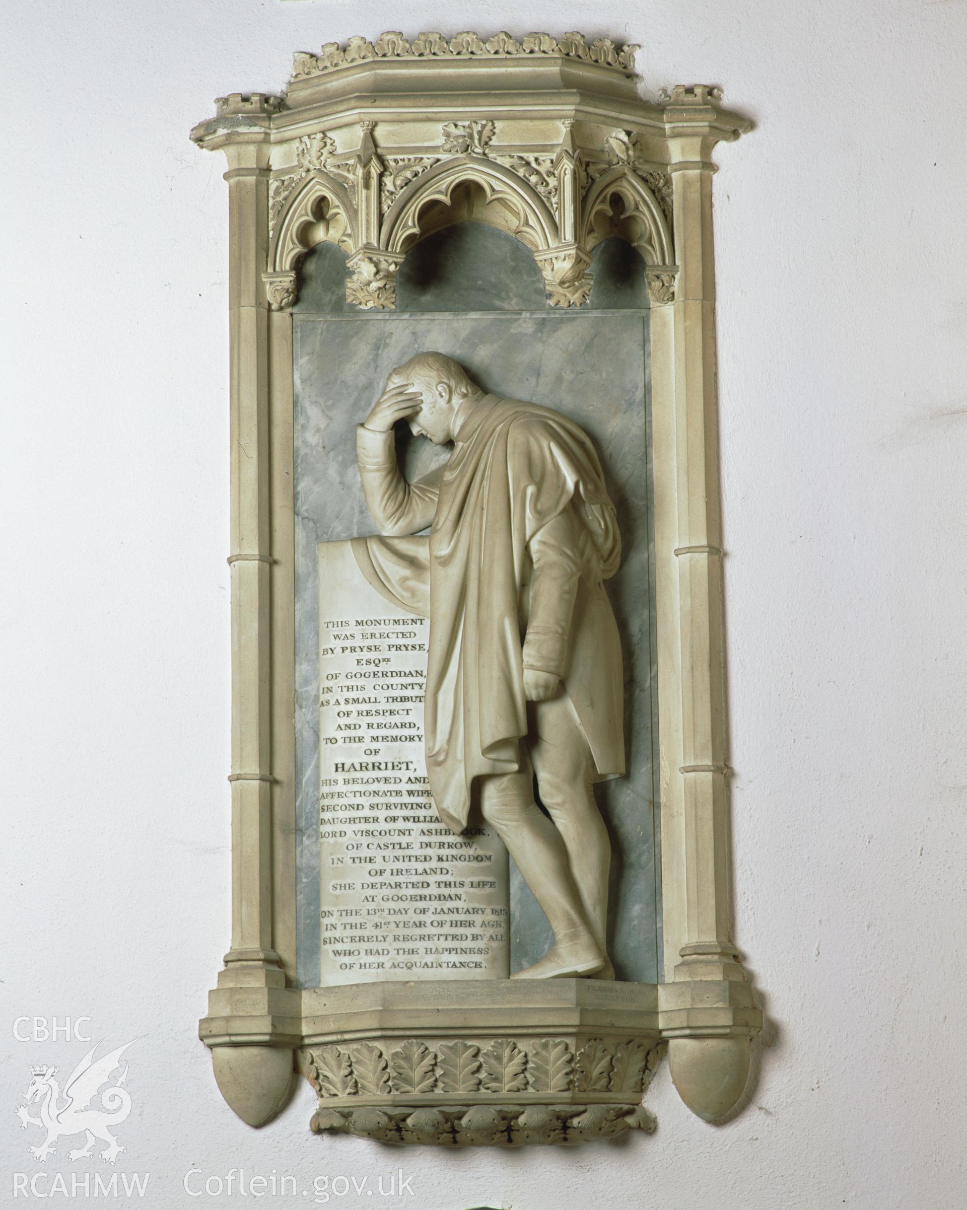 Colour transparency showing monument to Harriet Pryse, situated in Llanbadarn Fawr Church, produced by Iain Wright, June 2004.