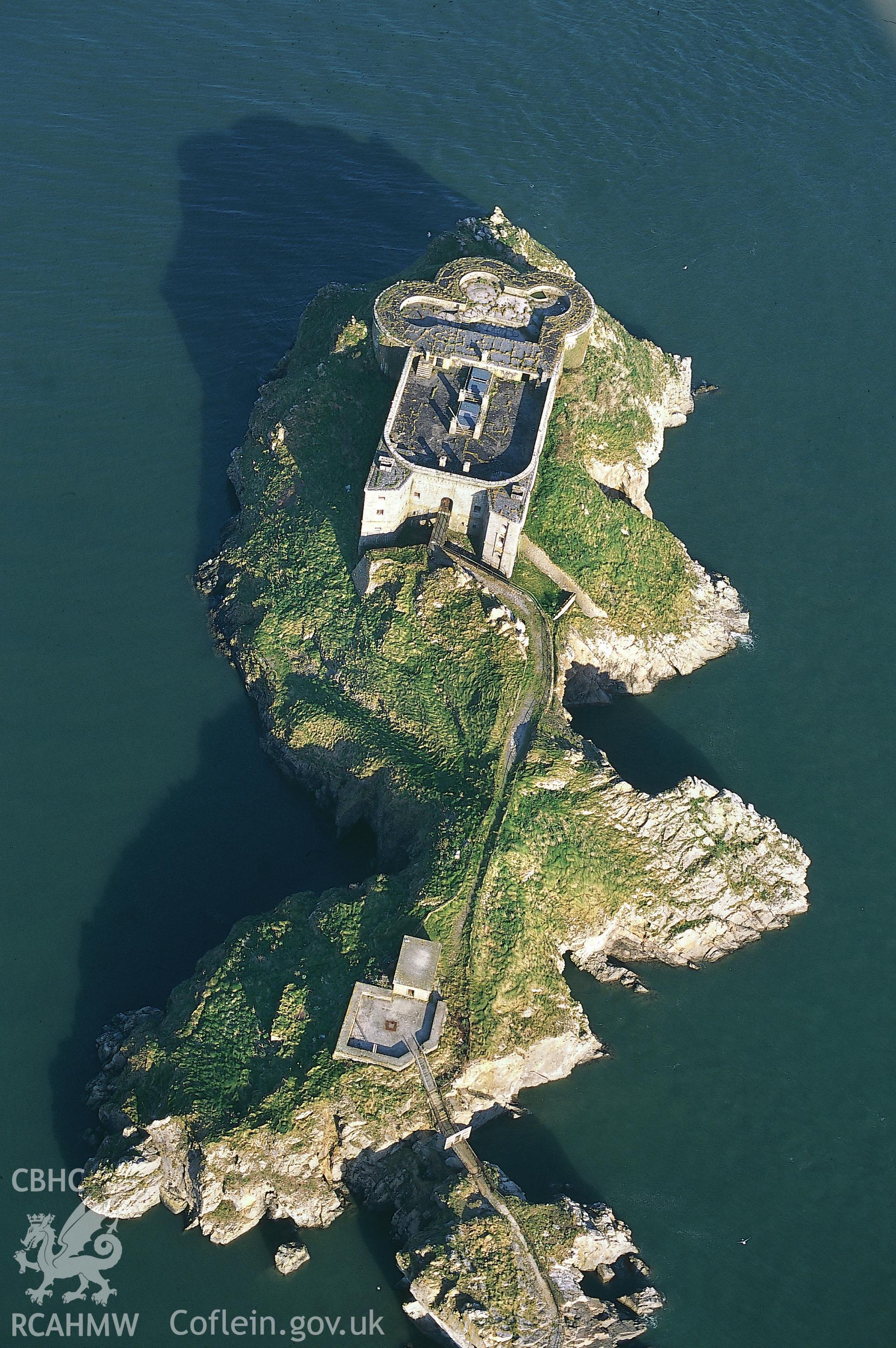 Slide of RCAHMW colour oblique aerial photograph of St Catherine's Fort, taken by C.R. Musson, 13/4/1995.