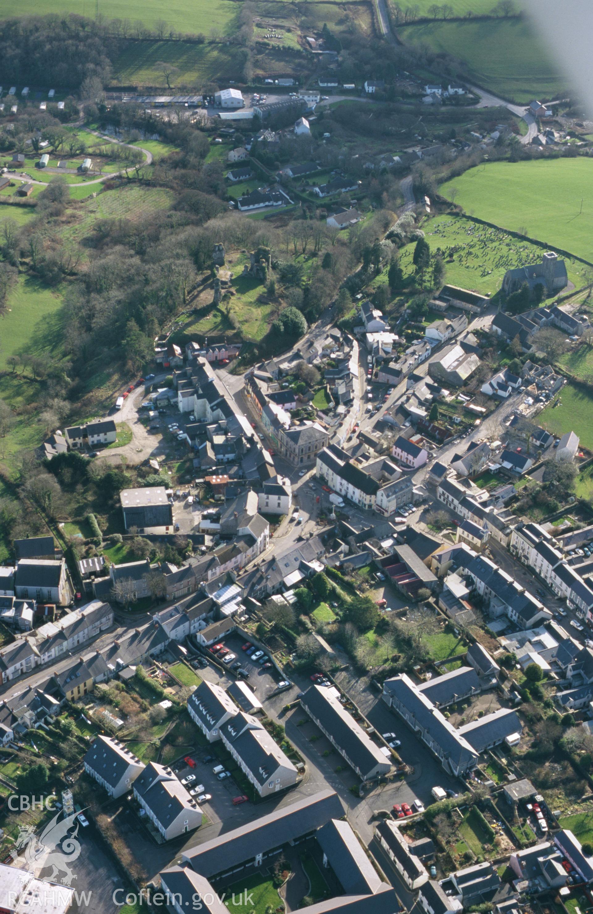 RCAHMW colour slide oblique aerial photograph of Narberth Castle, Narberth, taken by T.G.Driver on the 21/02/2000
