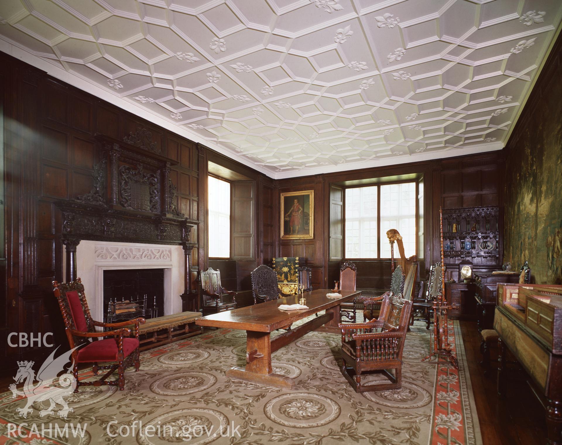 RCAHMW colour transparency showing view of drawing room at St Fagans Castle.