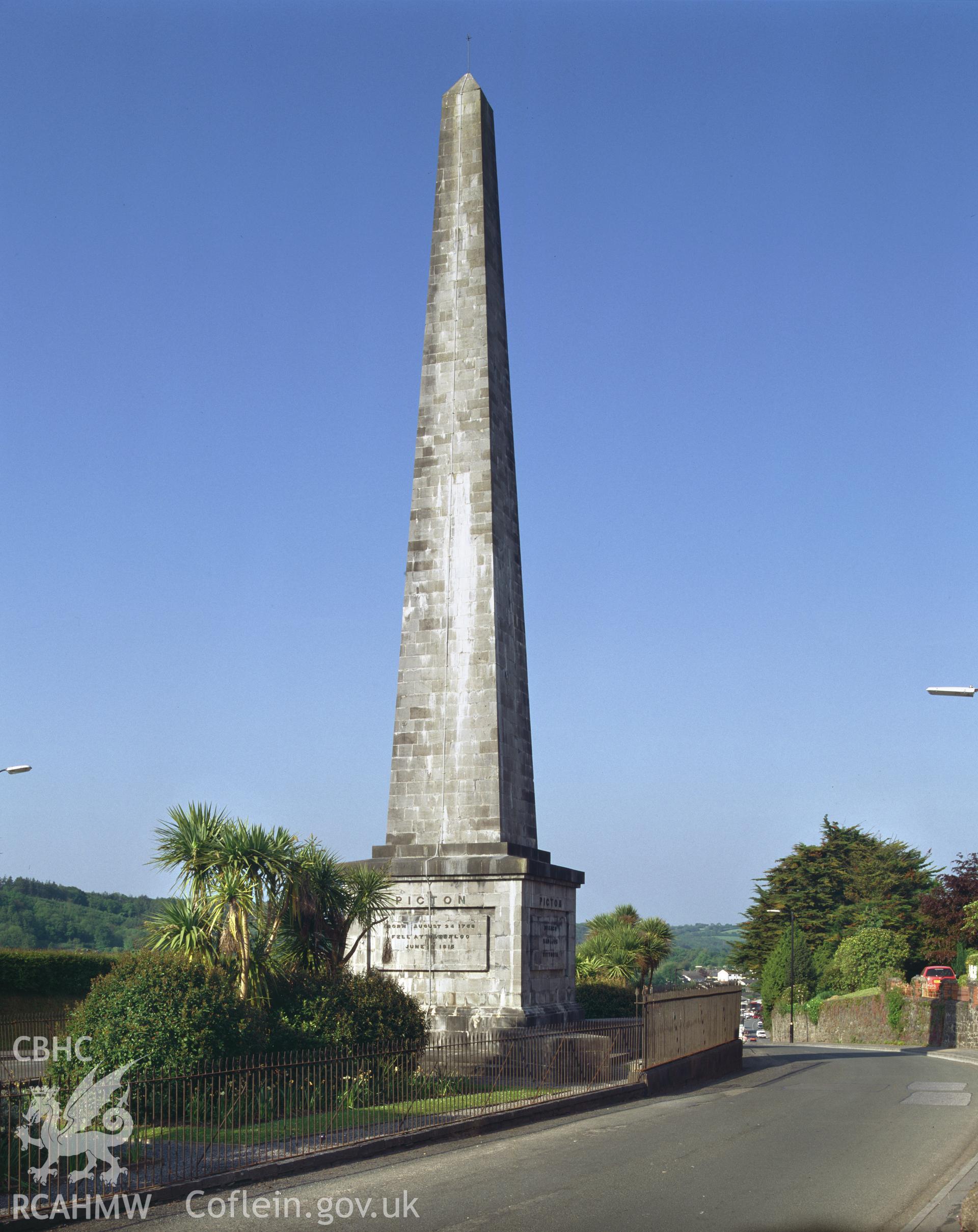Colour transparency showing Picton Memorial, Carmarthen, produced by Iain Wright, June 2004.