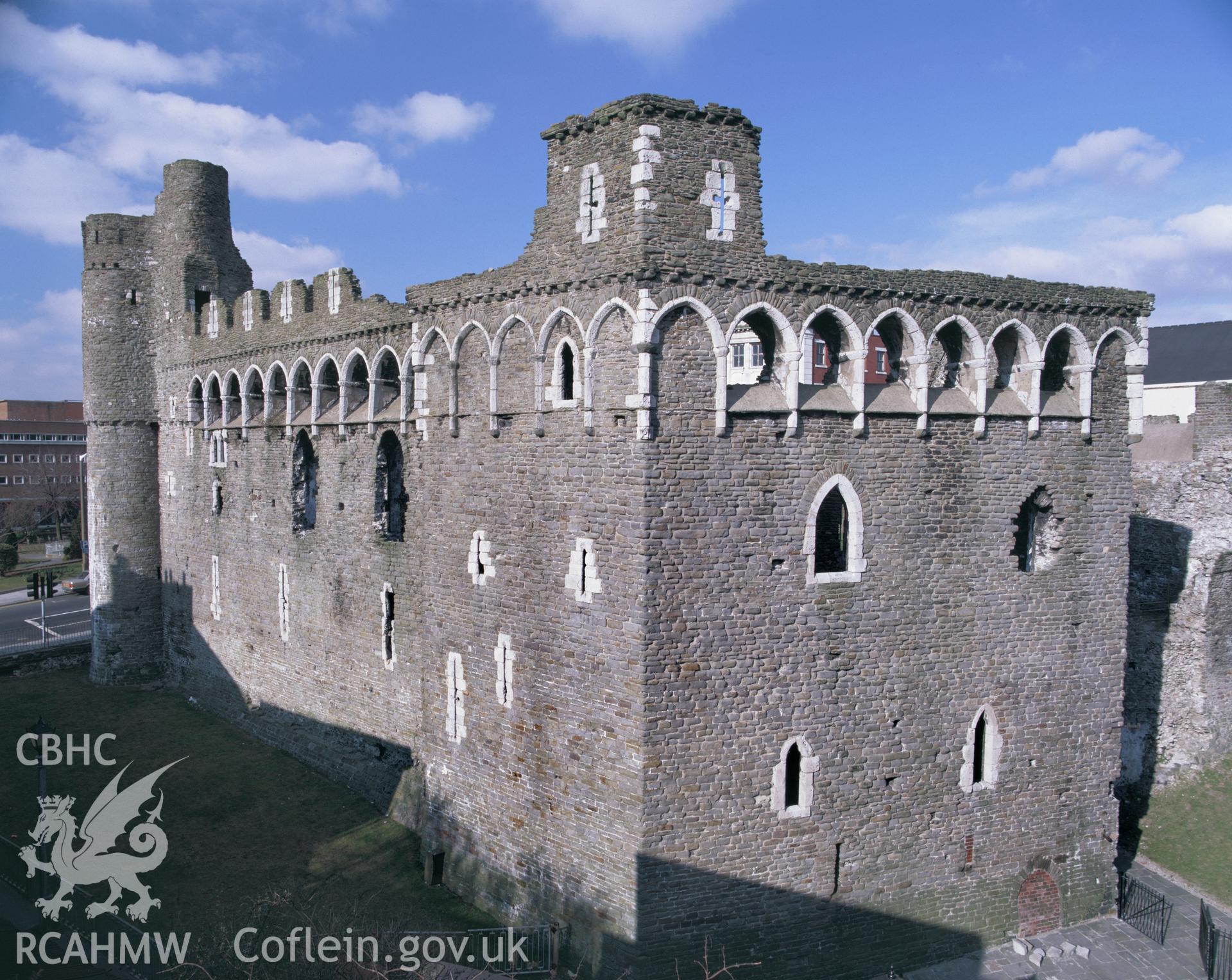 Colour transparency showing  view of Swansea Castle, produced by Iain Wright , c1991