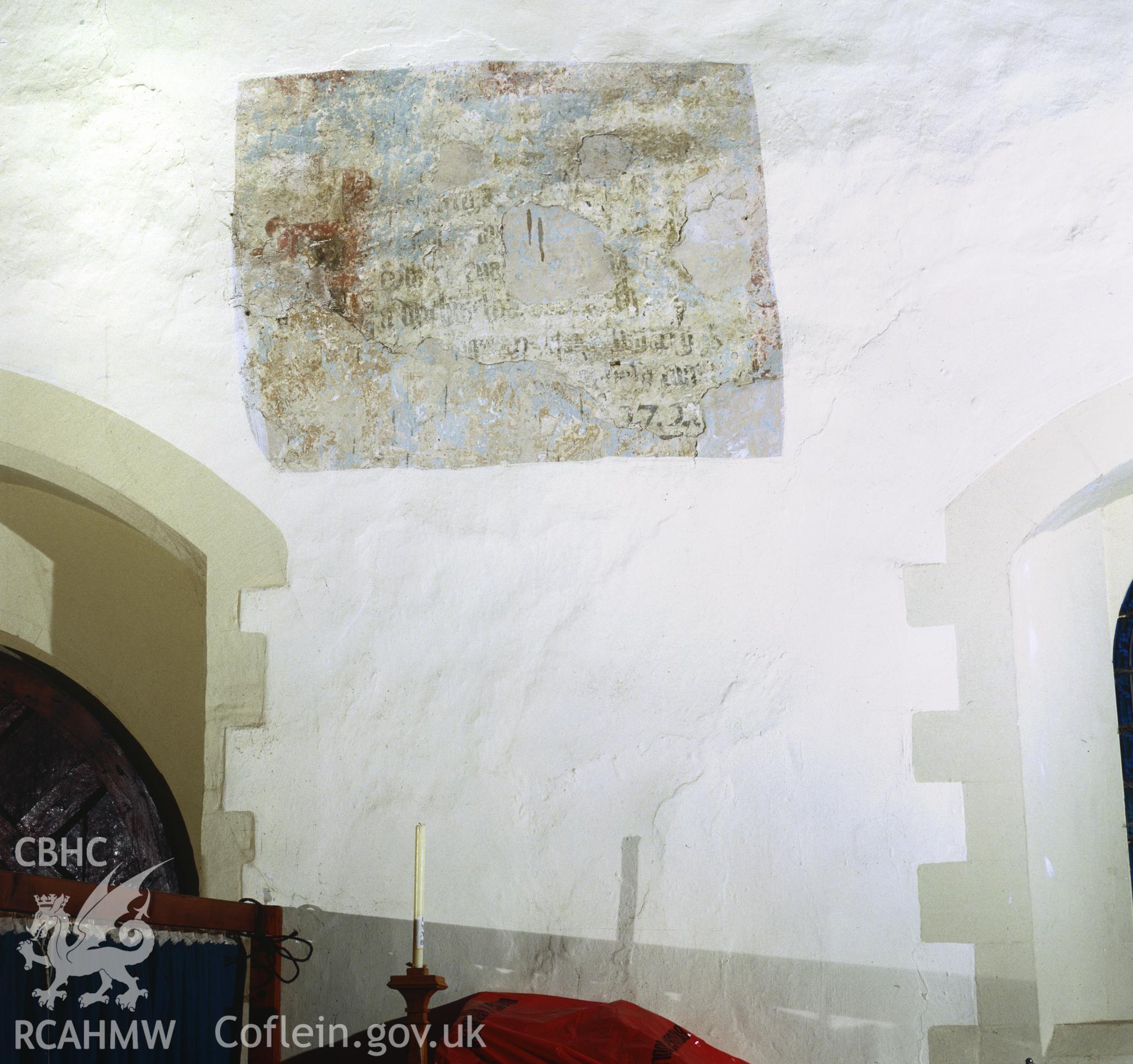 RCAHMW colour transparency of the wallpainting in St Marys Church, Rhuddlan, taken by Iain Wright.