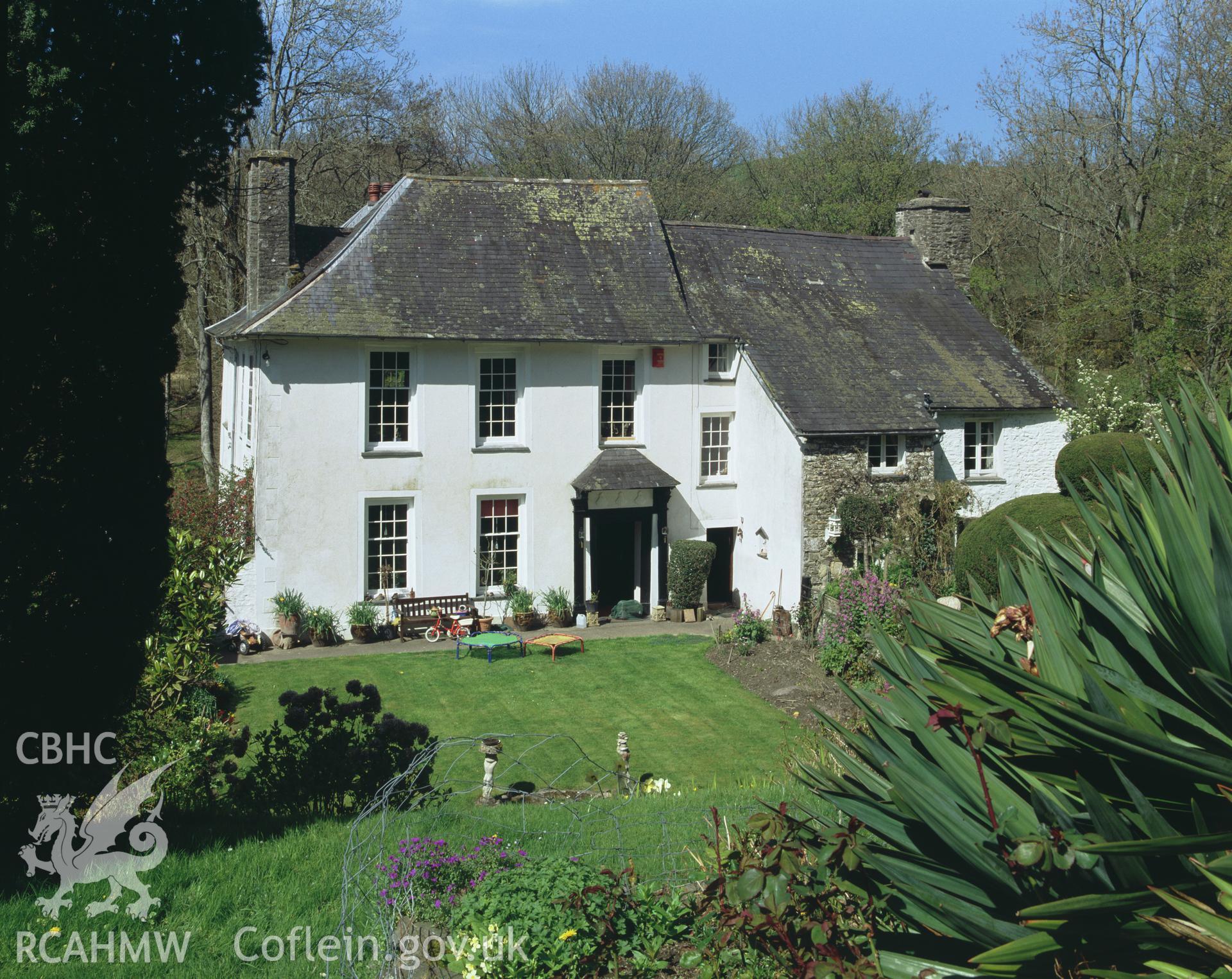 Colour transparency showing an exterior view of Plas y Wern , Ceredigion, produced by Iain Wright, June 2004.