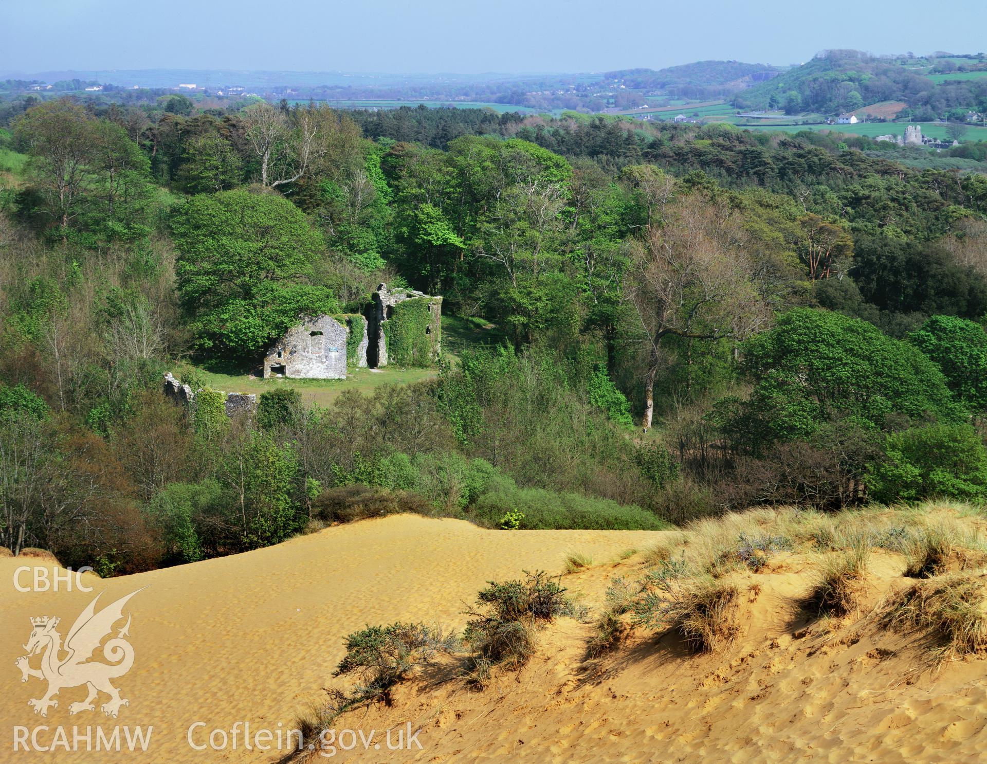 Colour transparency showing  landscape view of Candleston Castle, Merthyr Mawr, produced by Iain Wright 1991