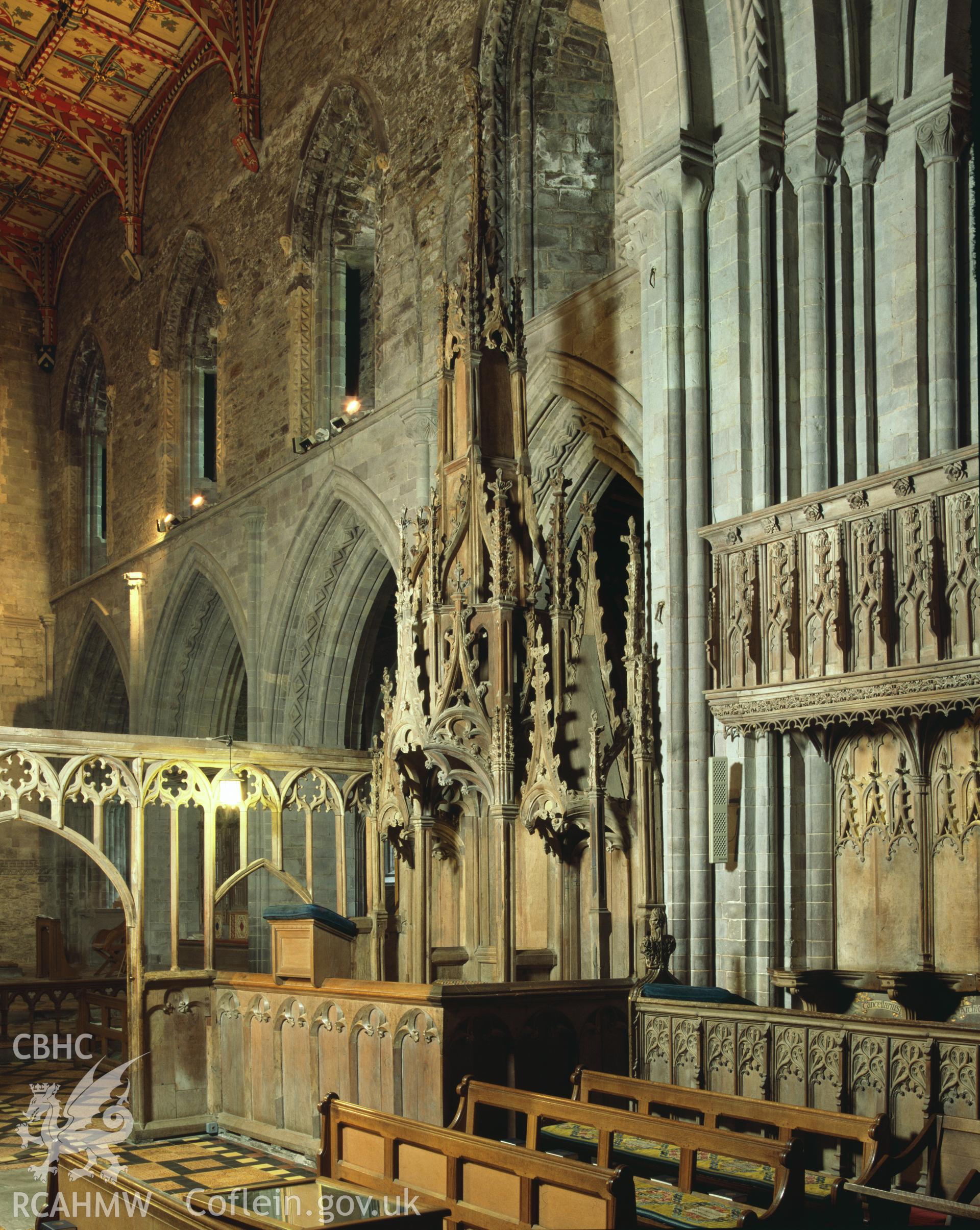 RCAHMW colour transparency showing the Bishops Throne at St Davids Cathedral, taken by RCAHMW, 2003