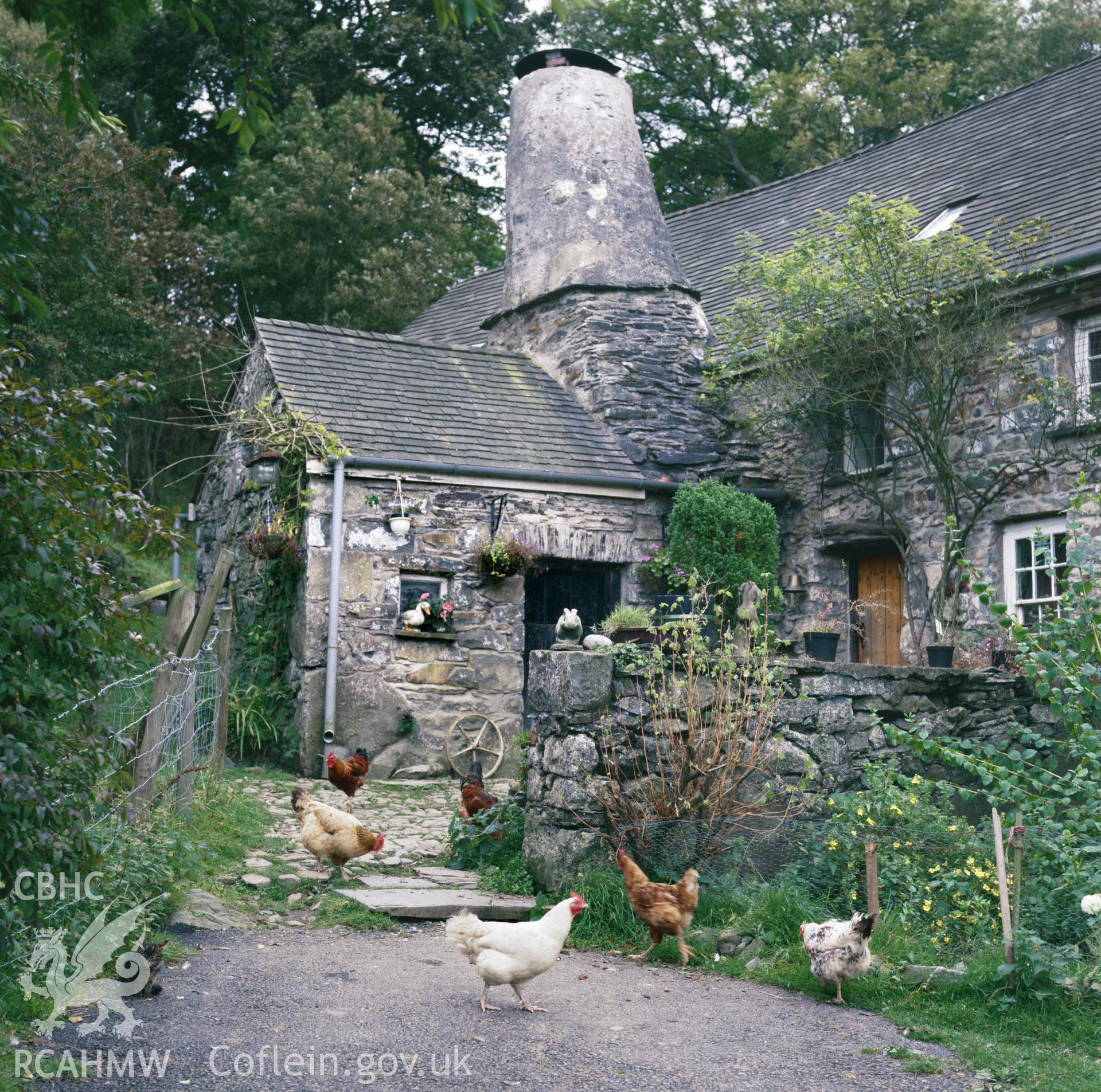 Colour transparency showing a view of Garn Farmhouse, Llanychaer, produced by Fleur James, c.1986.