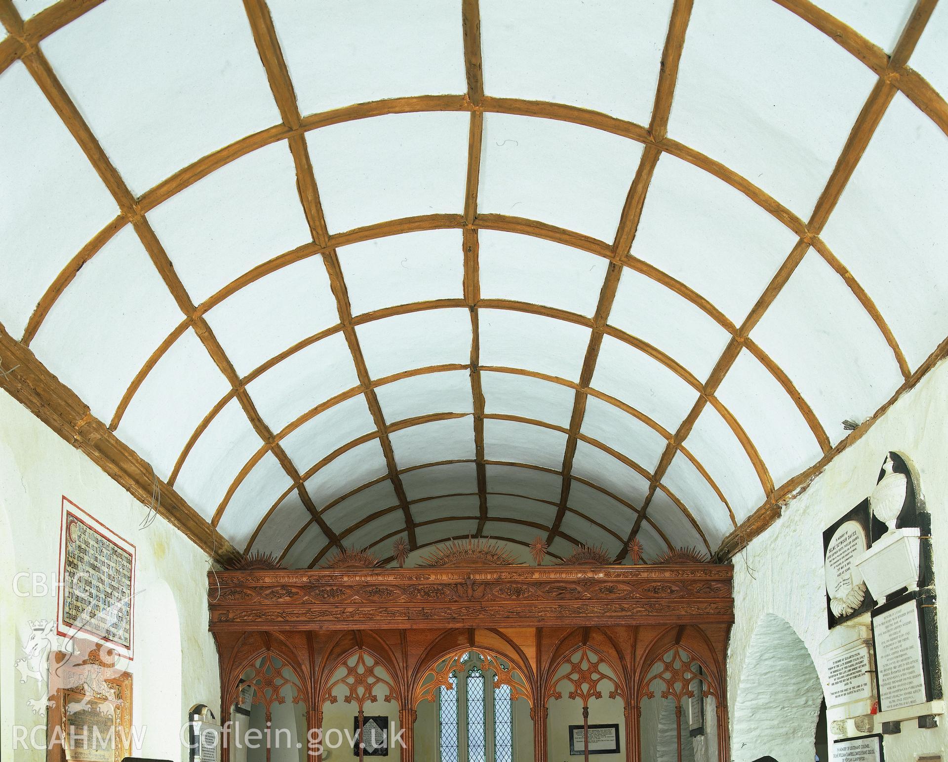 RCAHMW colour transparency showing ceiling at St Gwenog's Church, Llanwenog