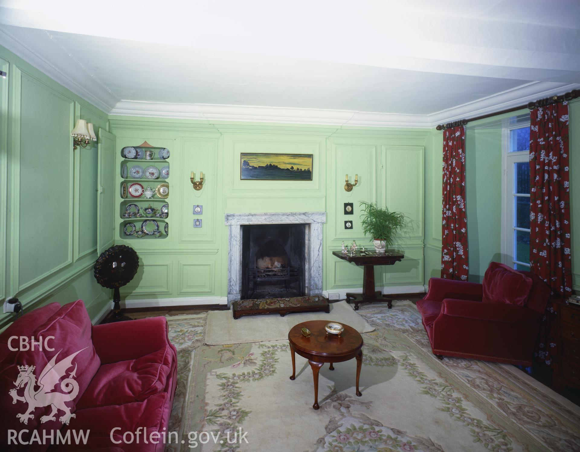 RCAHMW colour transparency showing the drawing room at Great House, Llanblethian.