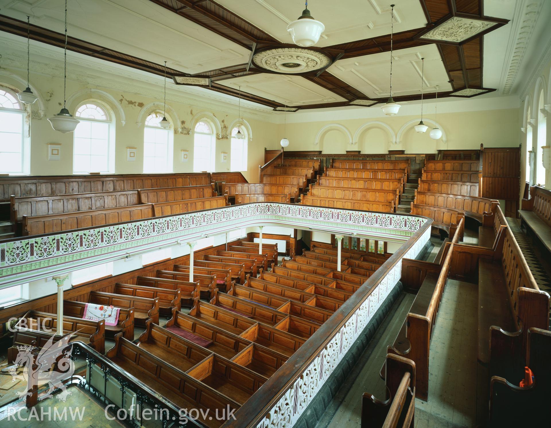 RCAHMW colour transparency showing an interior view of Hope English Baptist Church, Gelli.