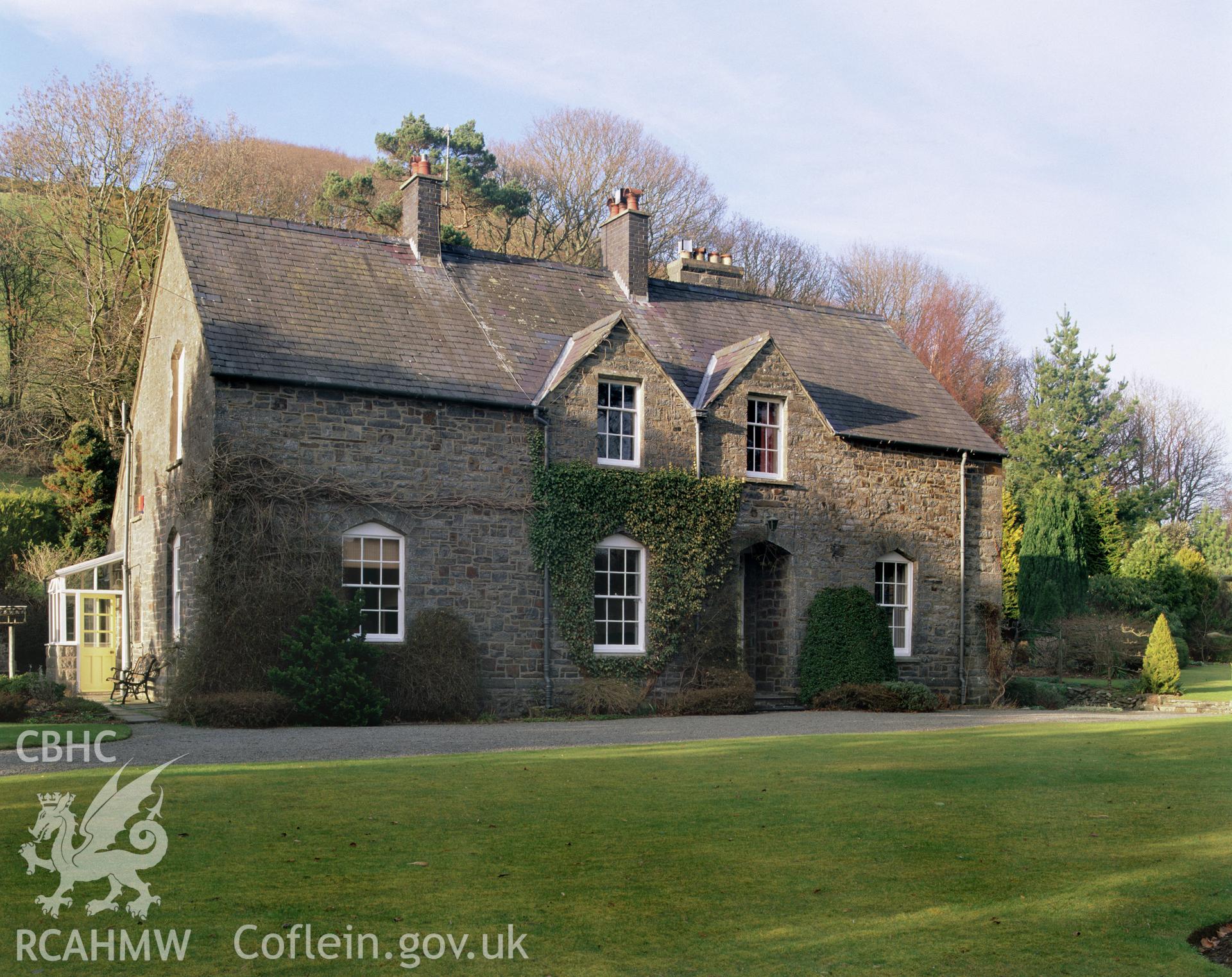 Colour transparency showing exterior view of  the Vicarage, Llanfihangel y Creuddyn, produced by Iain Wright, June 2004.
