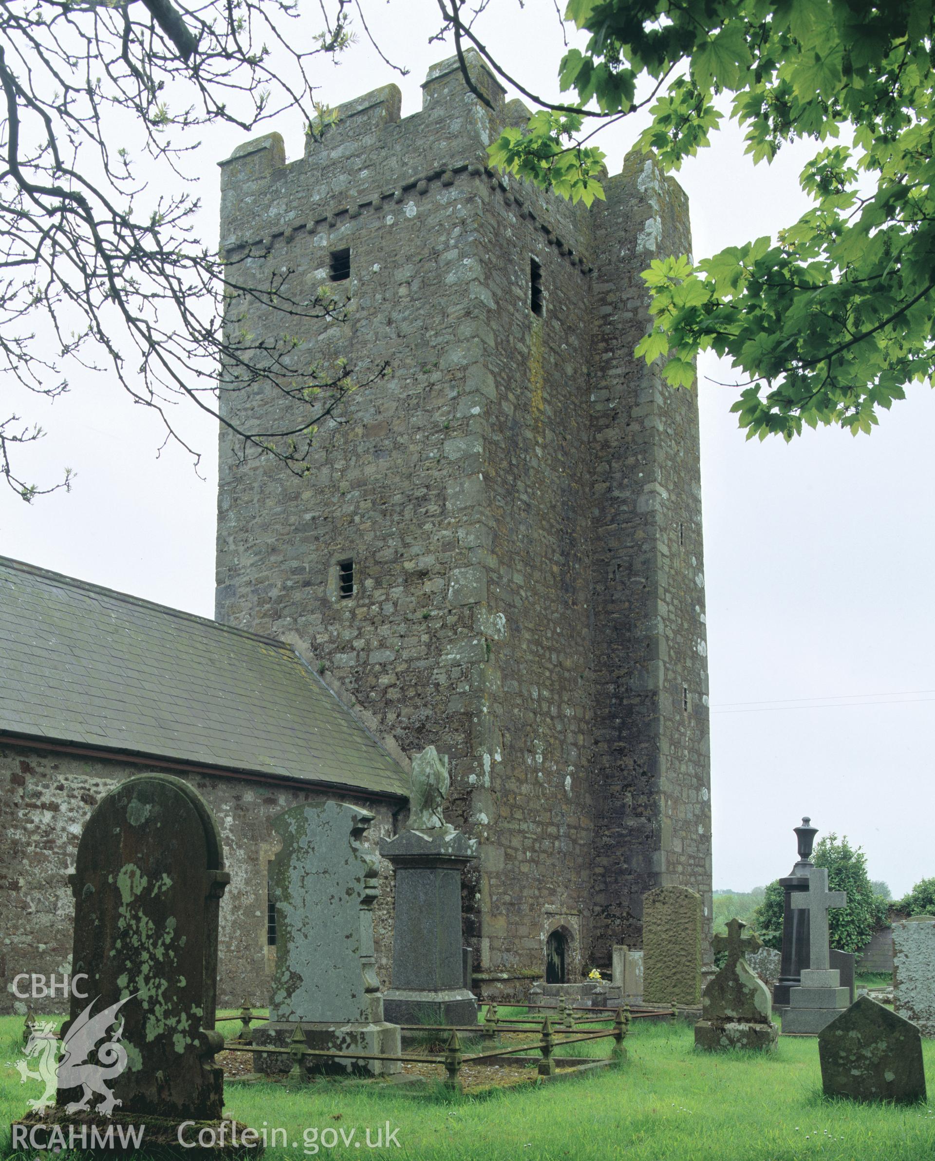 Colour transparency showing an exterior view of Cyffig Church, produced by Iain Wright, June 2004.