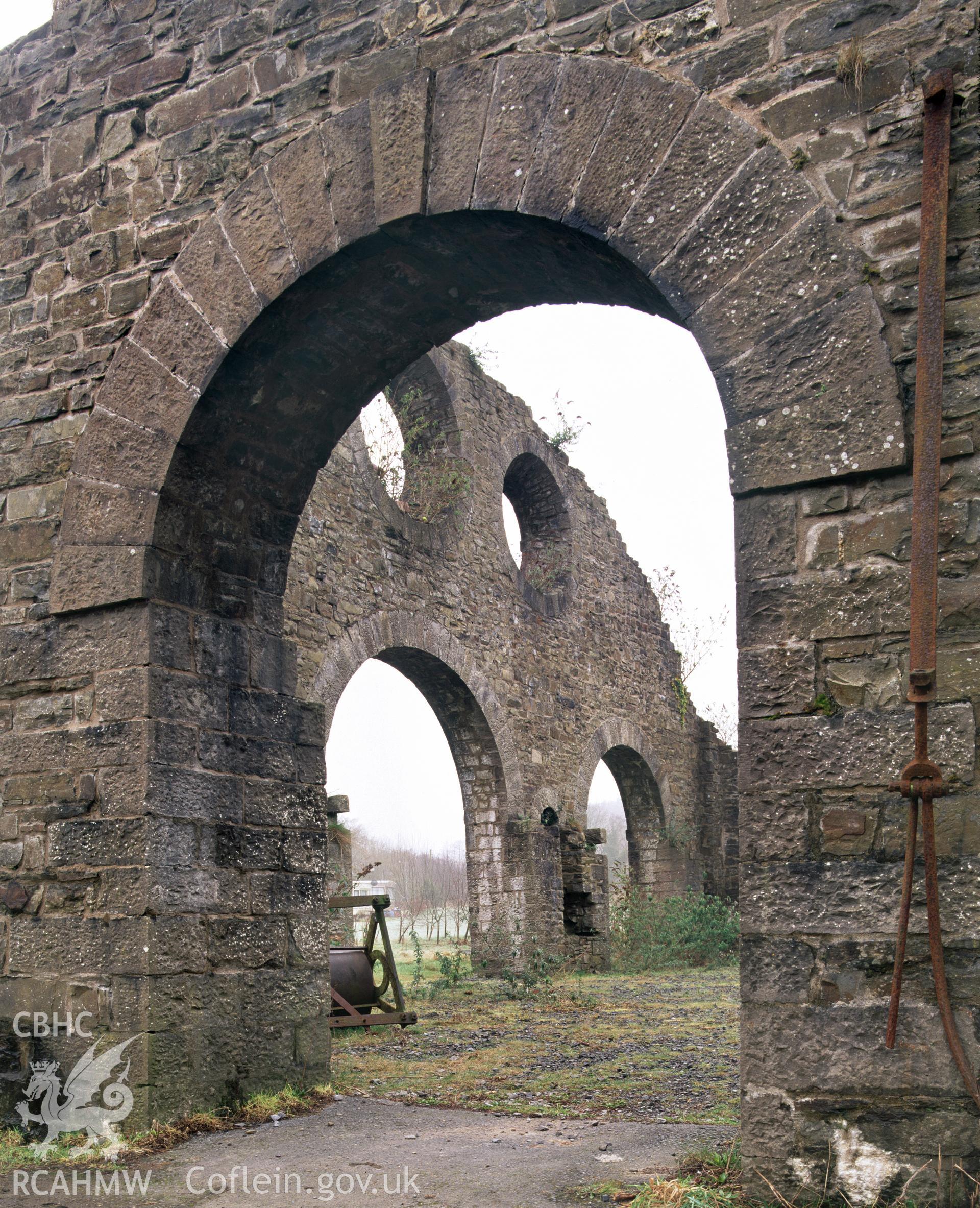 Colour transparency showing  view of the Casting House at Stepaside Ironworks, Kilgetty produced by Iain Wright, 2003