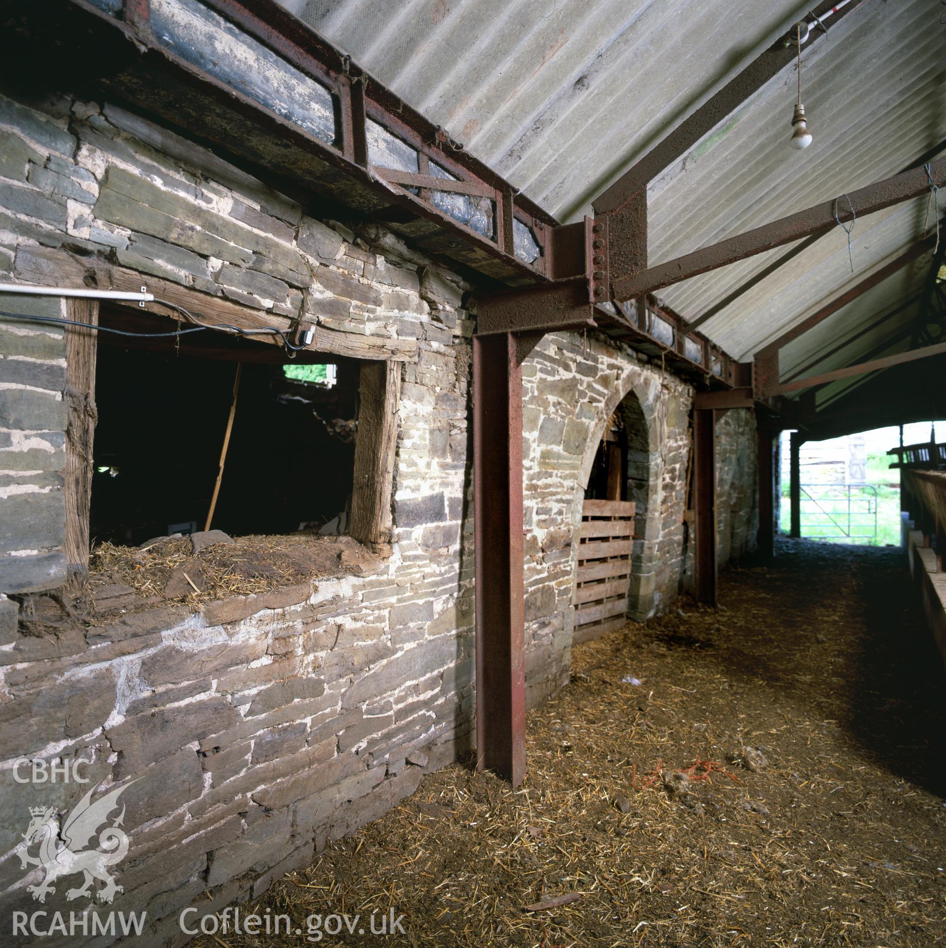 RCAHMW colour transparency showing the east elevation of the cowhouse at Clyro Court Farm, taken by Fleur James, August 2003