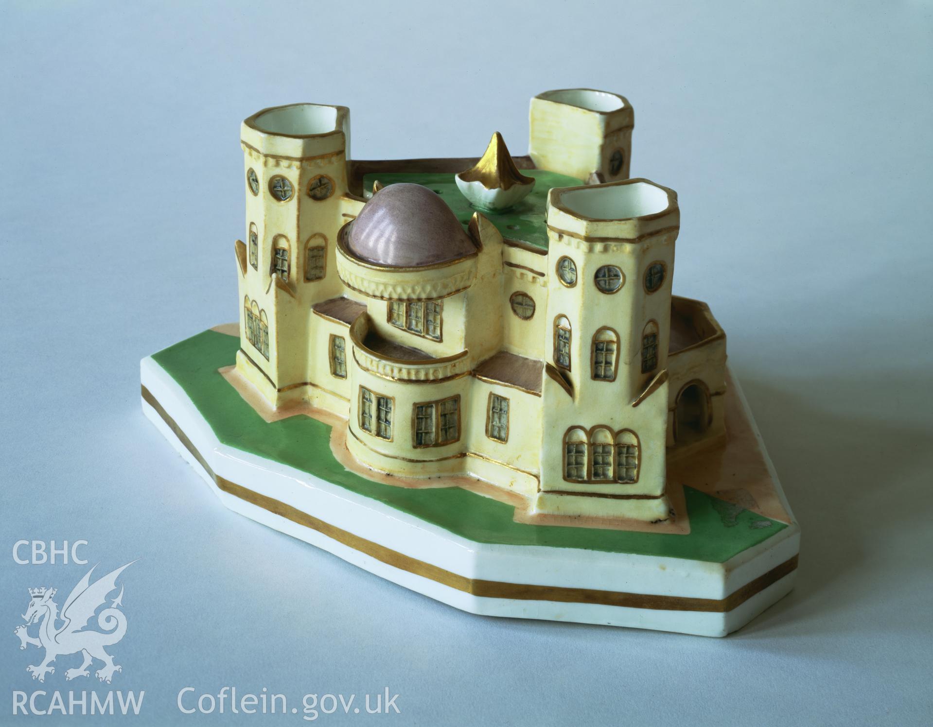 RCAHMW colour transparency showing china model of Castle House, King Street, Aberystwyth